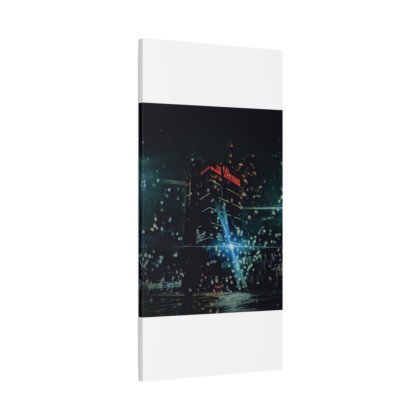 matrix @night Canvas Print — Moody Rainy Urban Wall Art (Matte Stretched)