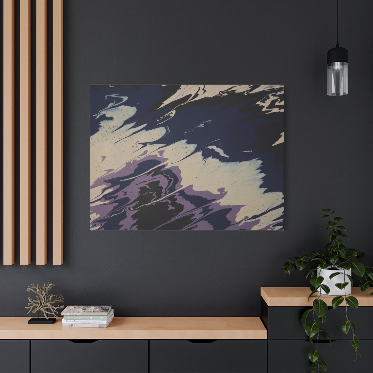 Abstract Navy & Lavender Wave Matte Stretched Canvas (1.25")
