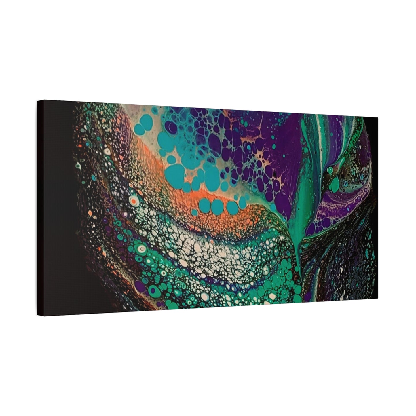 Abstract Fluid Art Canvas Print — Teal, Purple & Gold Swirl Matte Stretched Wall Art