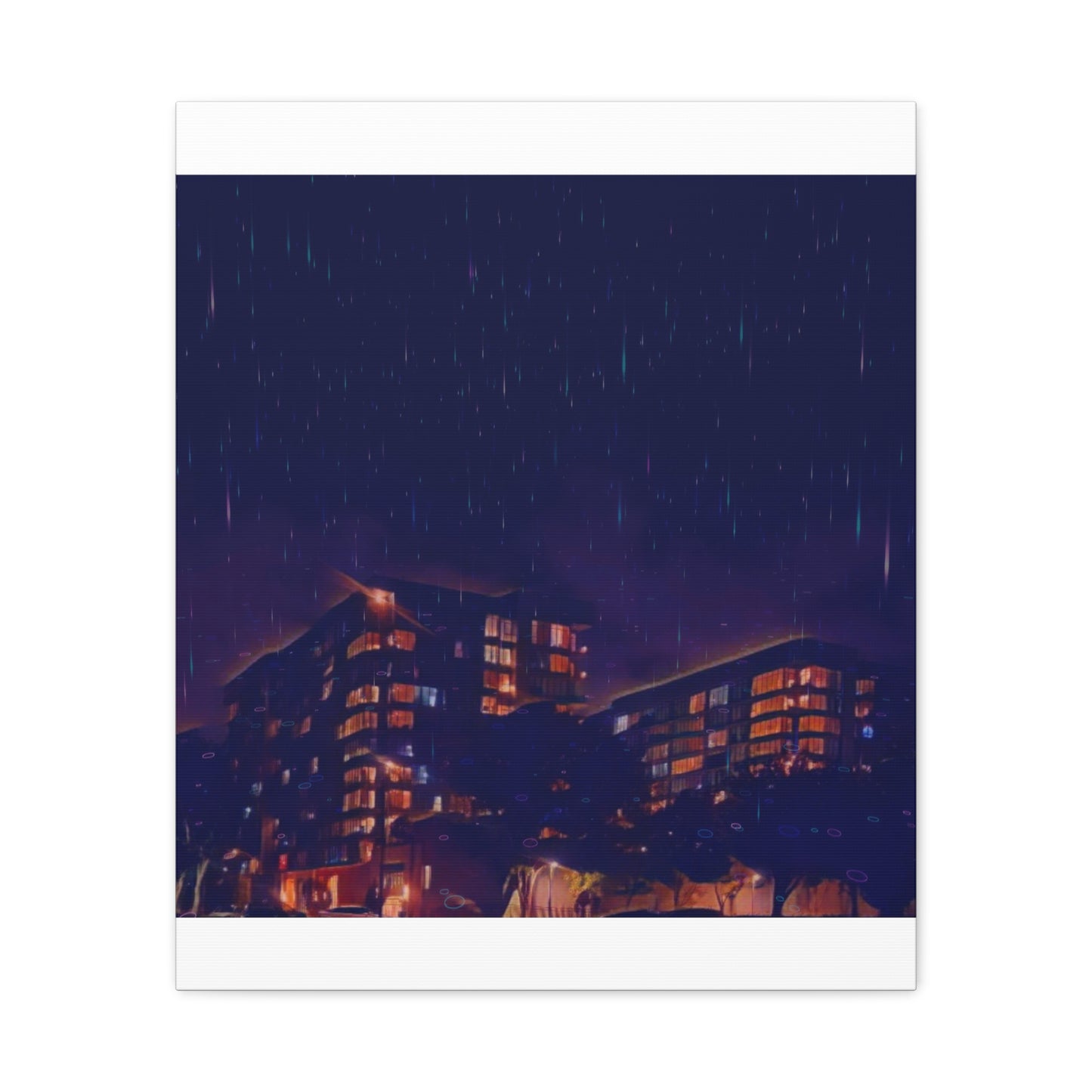 Neon Percipitation @ night - Canvas Print — Moody Urban Wall Art