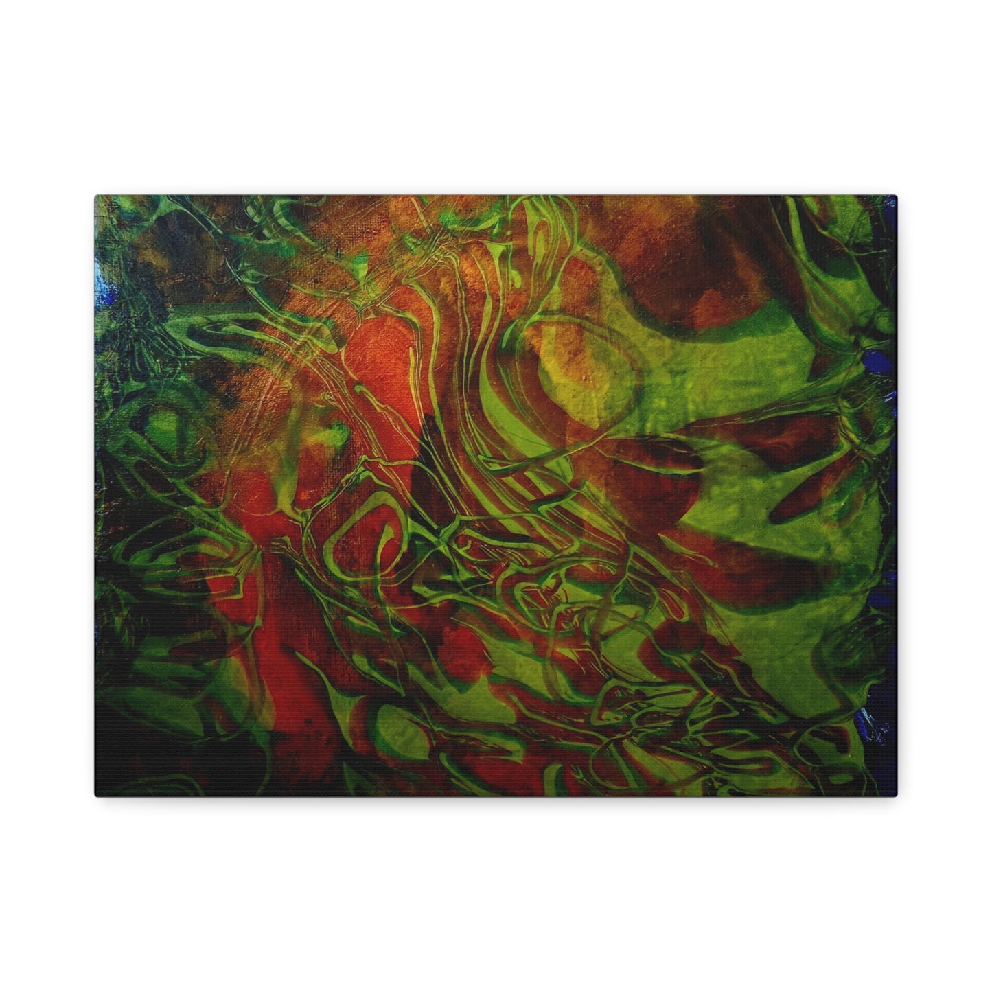 Abstract Green & Red Fluid Art Canvas Print