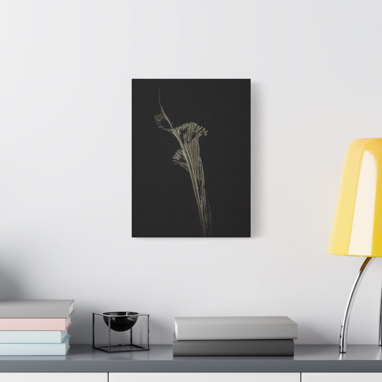 Calla Lilly - Minimalist Botanical Canvas Print — Monochrome Flower Art on Black Matte
