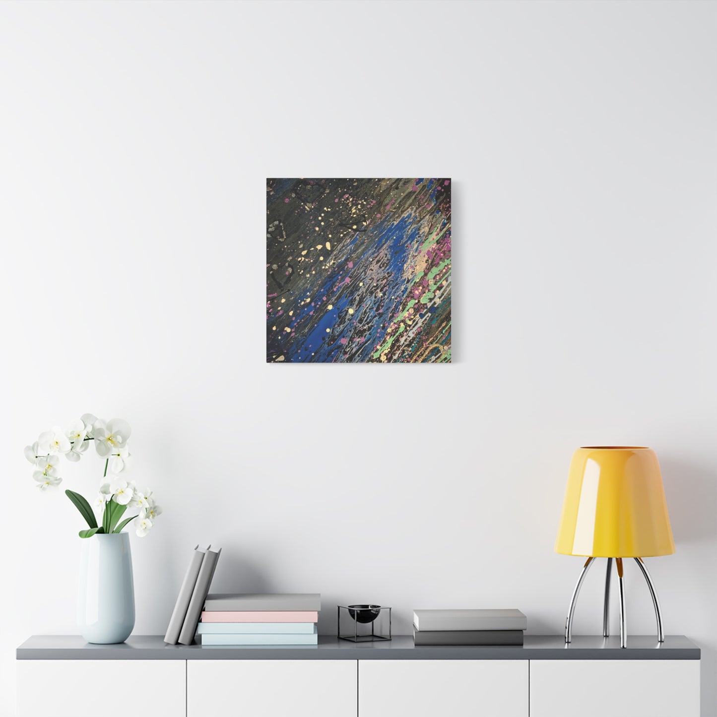 Abstract Splatter Matte Canvas Print — Colorful Fluid Art Wall Decor, Stretched 1.25"