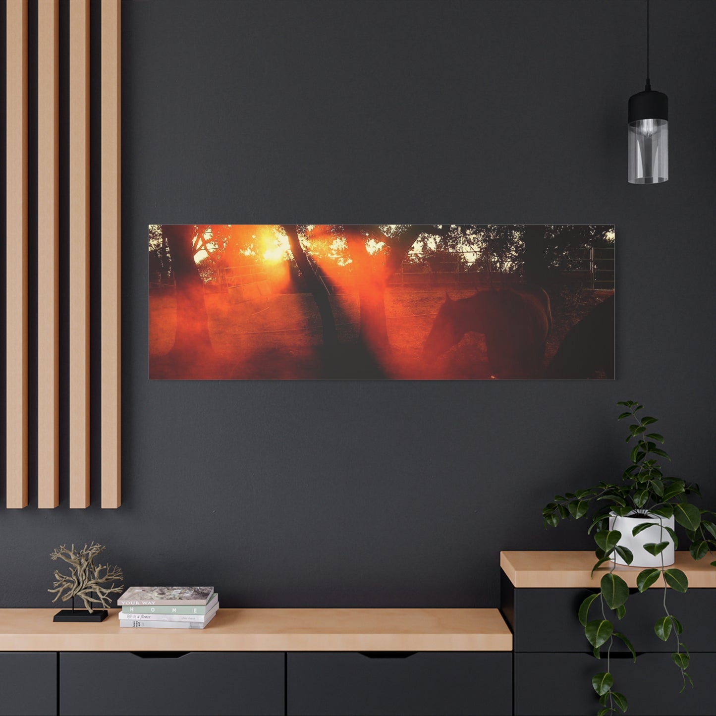 Sunset Forest Matte Canvas Wall Art — Dramatic Orange Light Photography