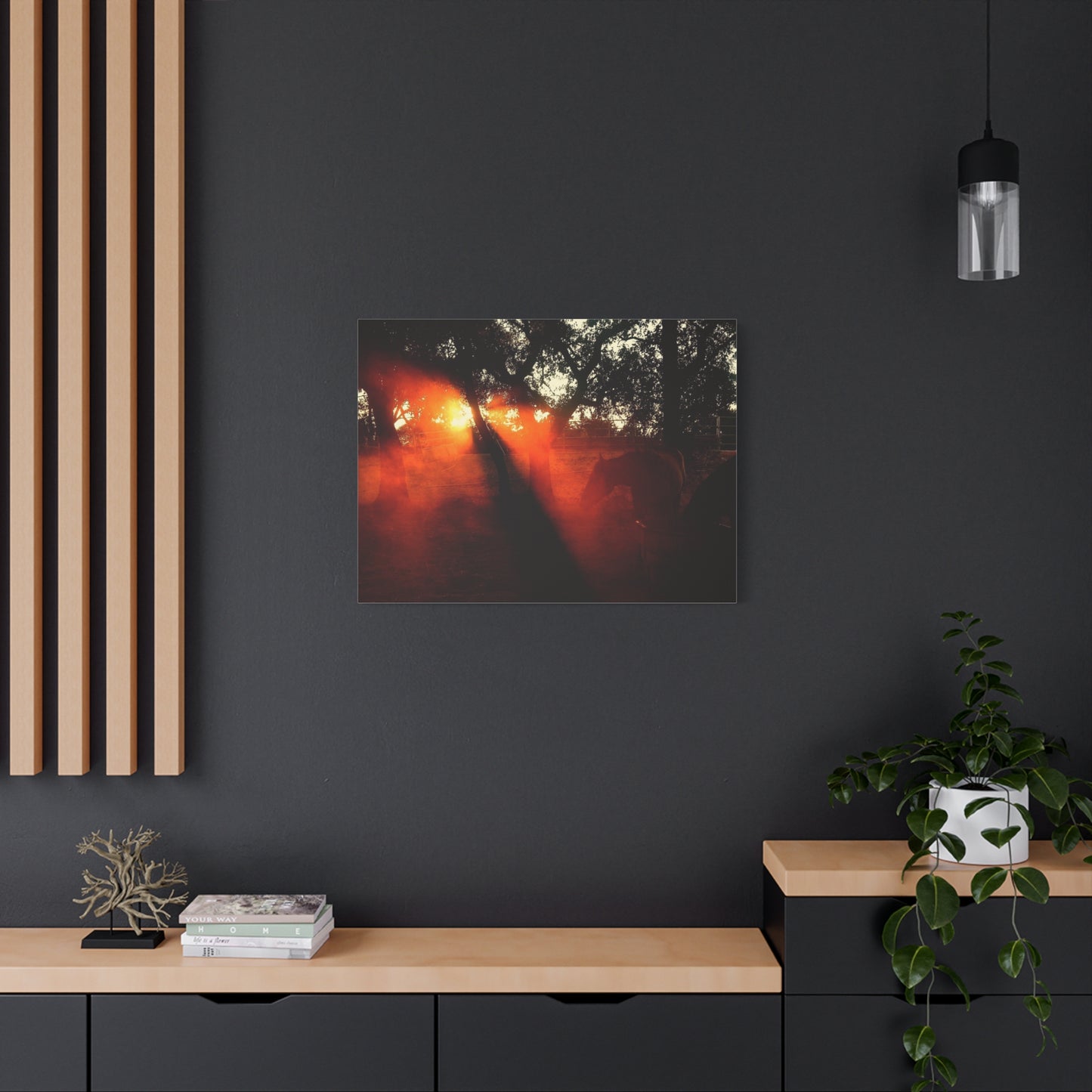 Sunset Forest Matte Canvas Wall Art — Dramatic Orange Light Photography