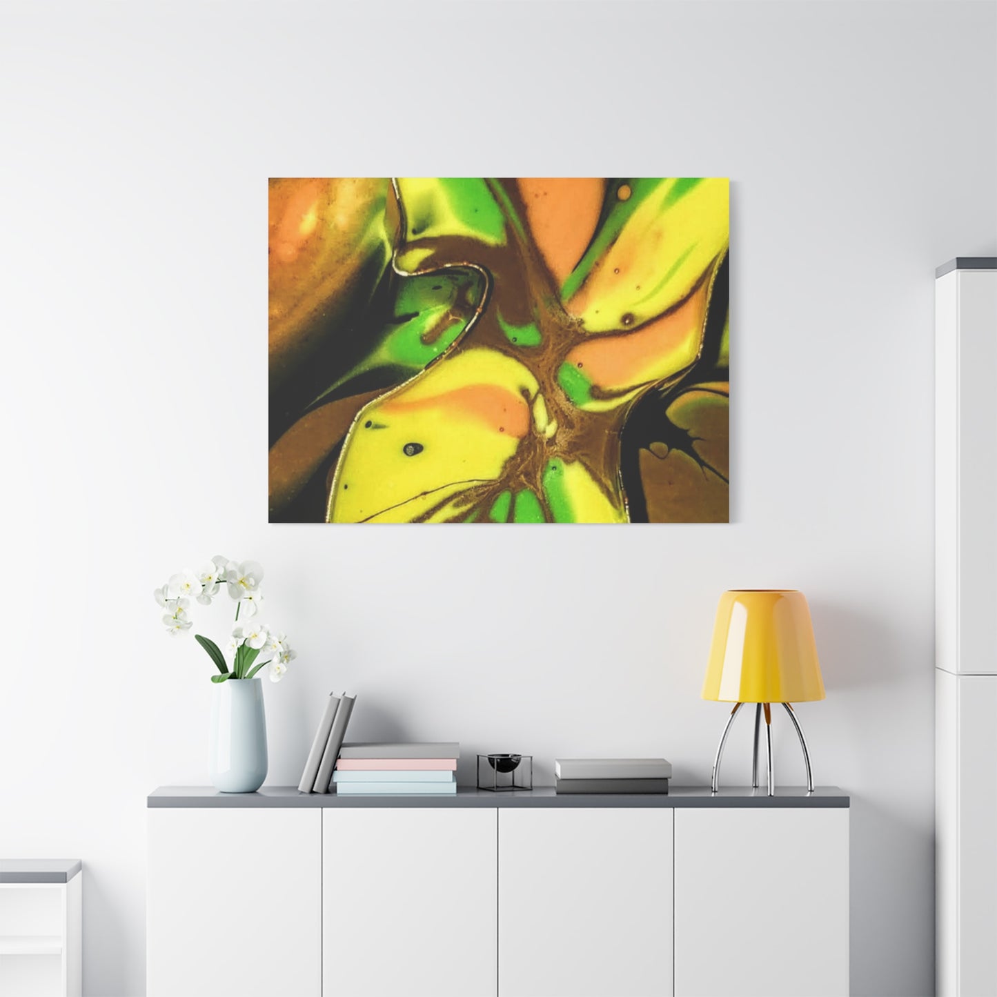 Abstract Green & Gold Fluid Art Matte Canvas Print (Stretched)
