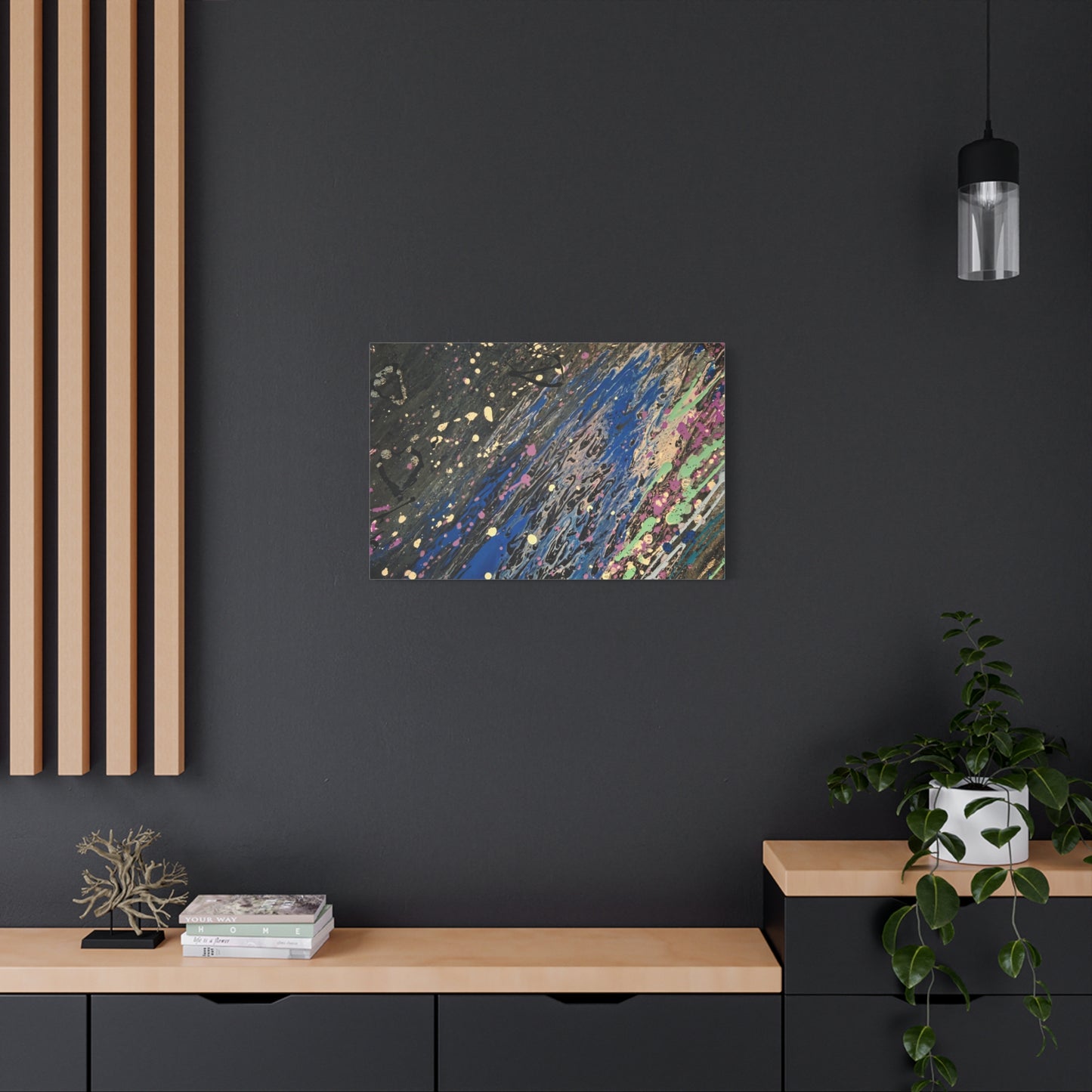 Abstract Splatter Matte Canvas Print — Colorful Fluid Art Wall Decor, Stretched 1.25"