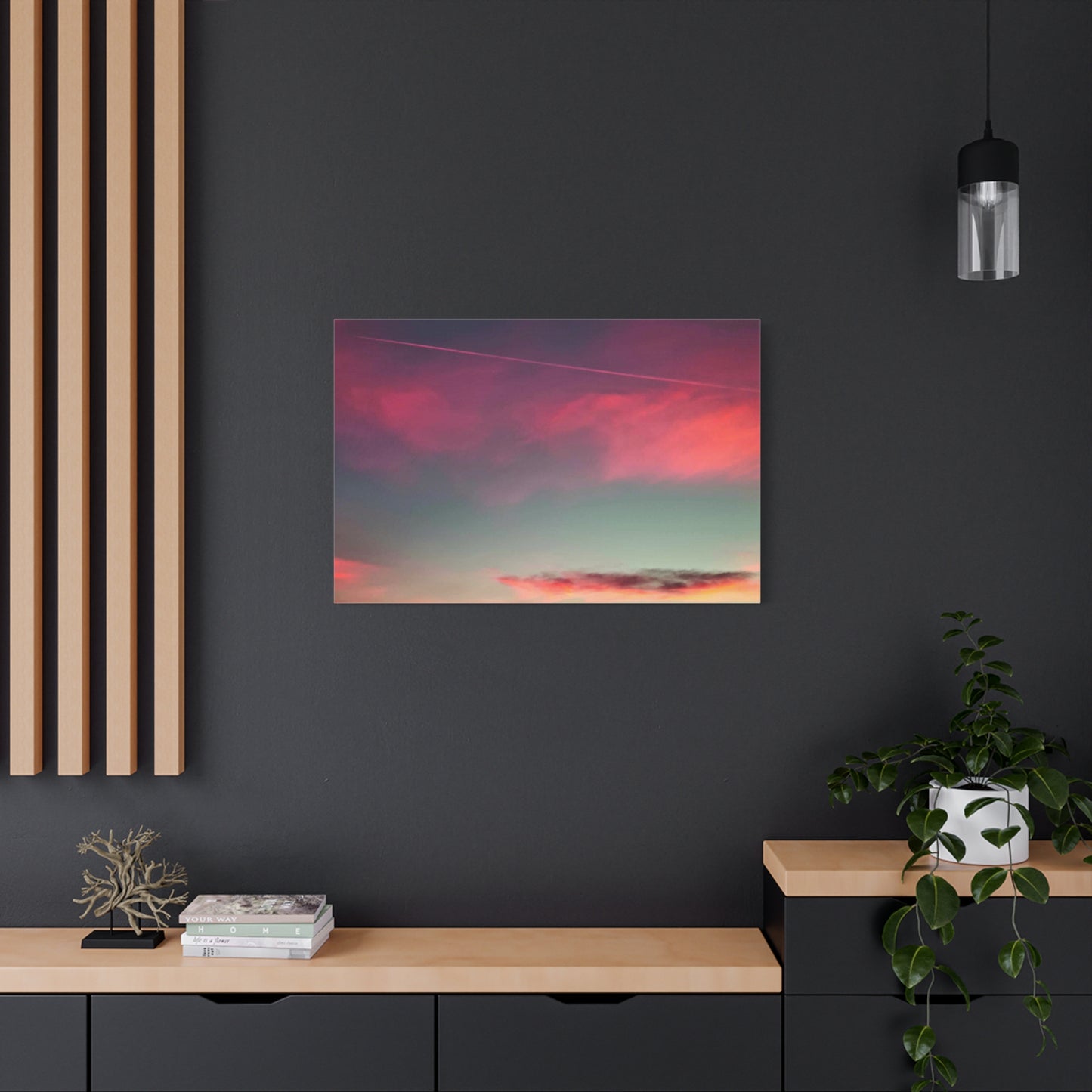 pink sky at morning - Horizon Matte Canvas Print — Vibrant Pink & Teal Sky Wall Art, Stretched 1.25"