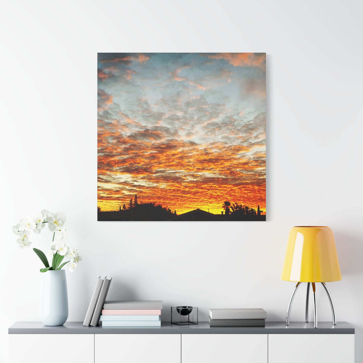 Sunset Sky Canvas Print — Orange Cloudscape Matte Stretched Wall Art