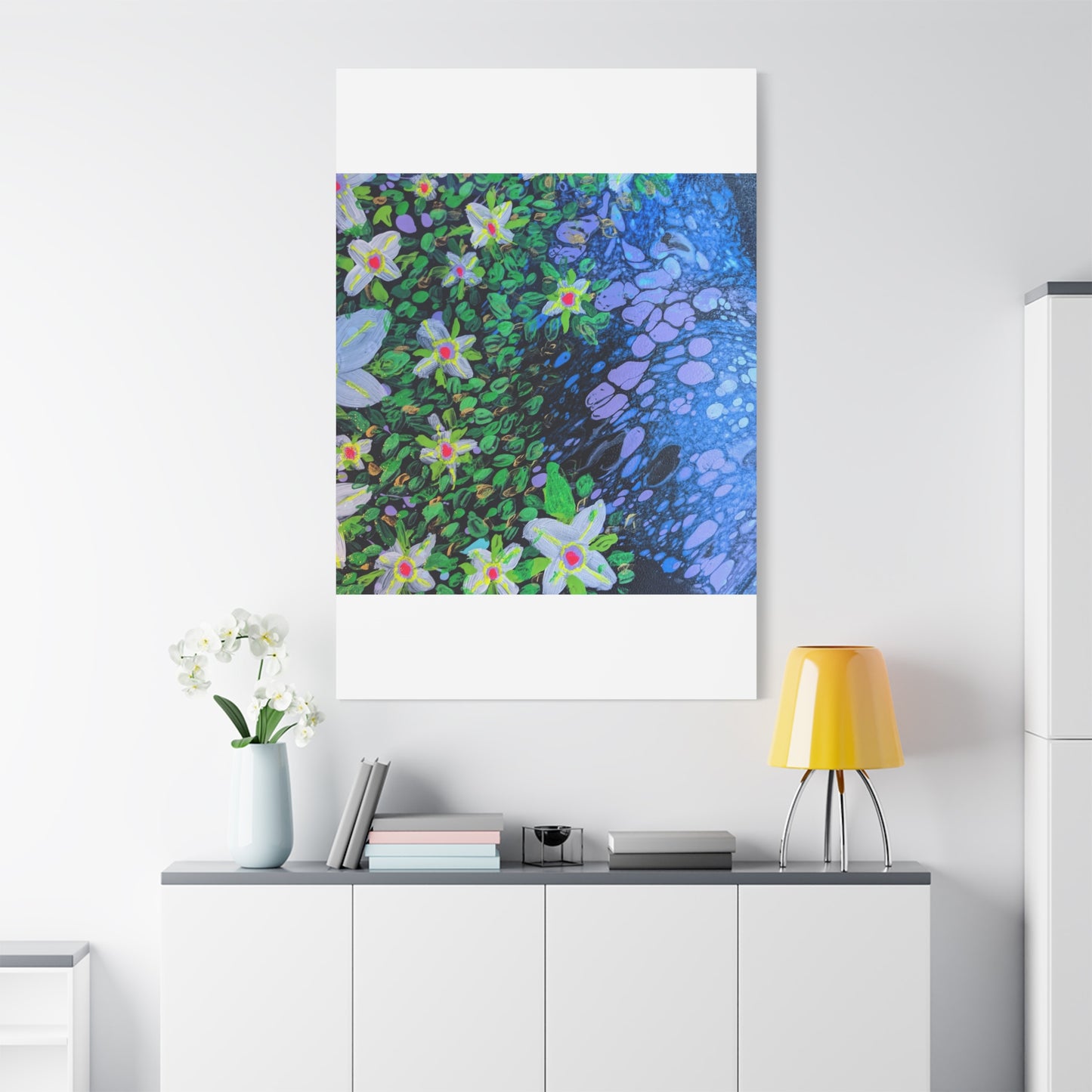 Floetrol&Flowers -  Reef Matte Canvas Wall Art — Blue & Green Abstract Flower Painting