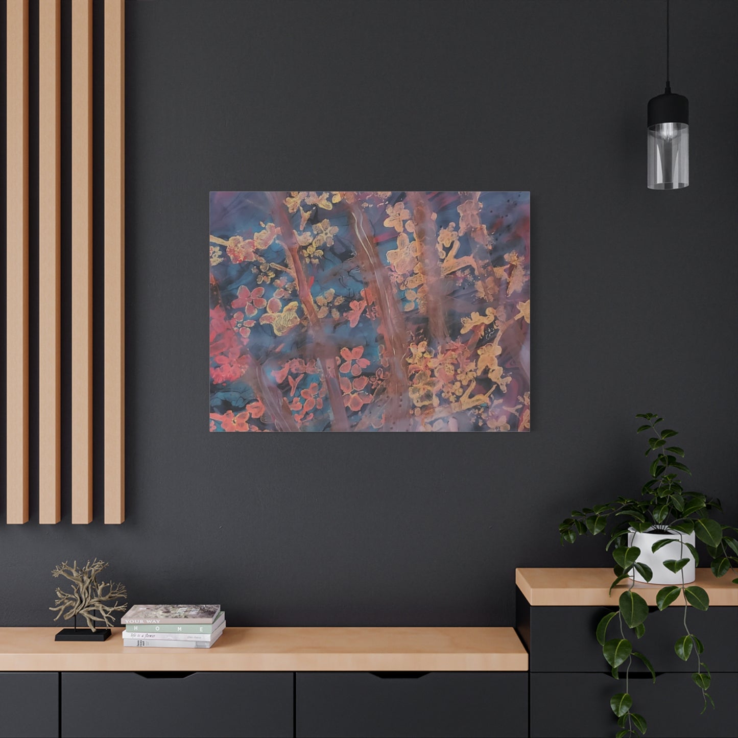 Abstract Floral Canvas Print — Moody Pink & Blue Stretched Wall Art