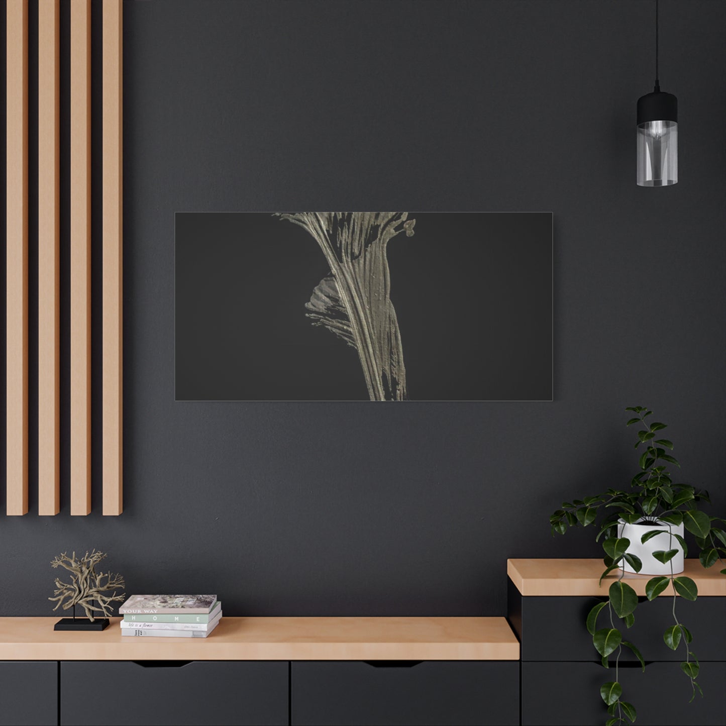 Calla Lilly - Minimalist Botanical Canvas Print — Monochrome Flower Art on Black Matte