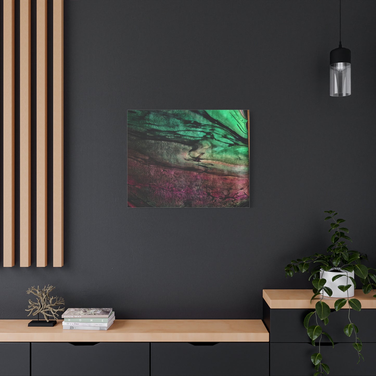 flame tempered pour - Abstract Teal & Magenta Canvas Wall Art — Matte Stretched 1.25"