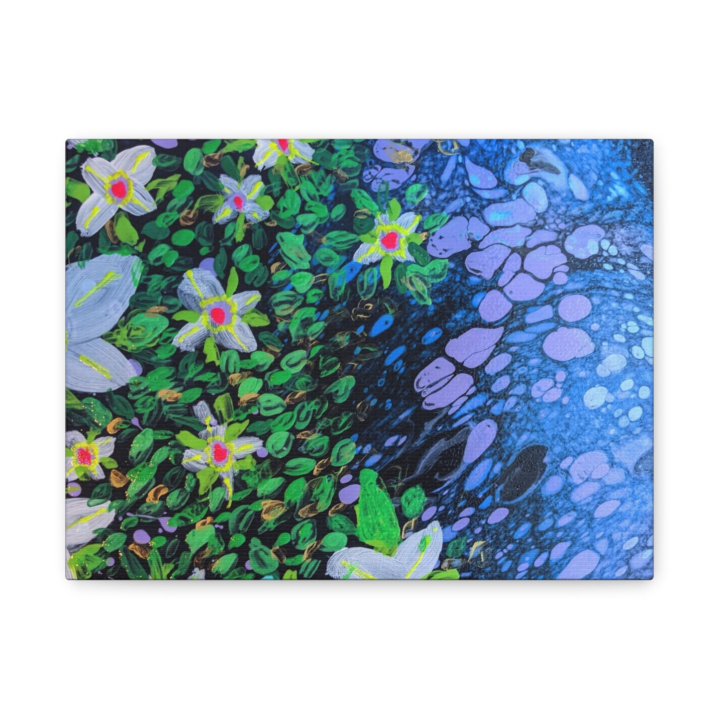 Floetrol&Flowers -  Reef Matte Canvas Wall Art — Blue & Green Abstract Flower Painting