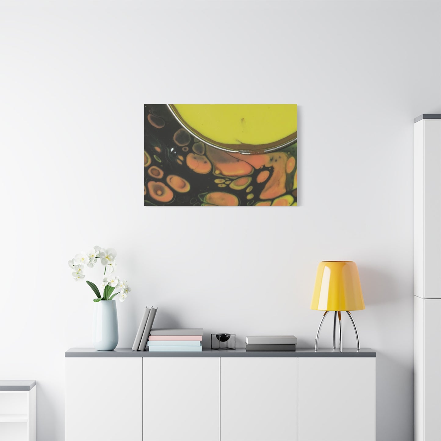 Abstract Fluid Art Canvas Print — Yellow & Black Cell Pour