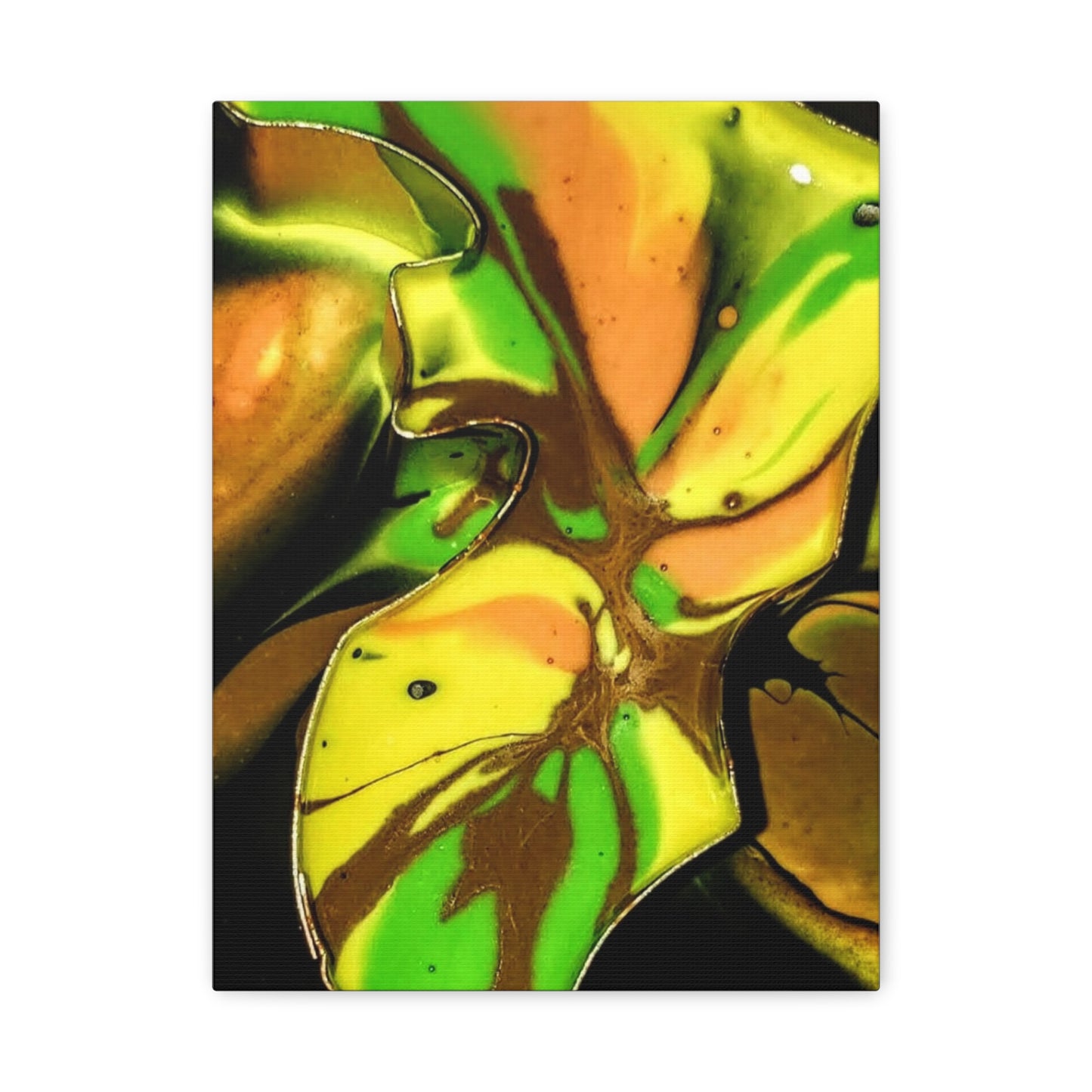 Abstract Green & Gold Fluid Art Matte Canvas Print (Stretched)
