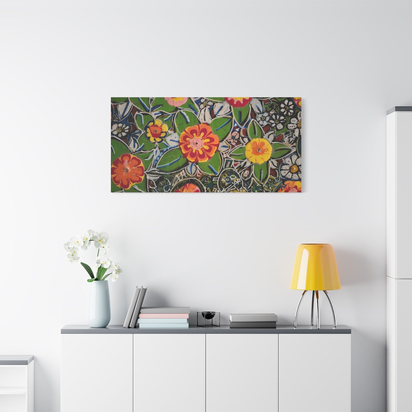 Urban_gardening-04 - Floral Pop Matte Stretched Canvas – Colorful Hand-Painted Garden Wall Art
