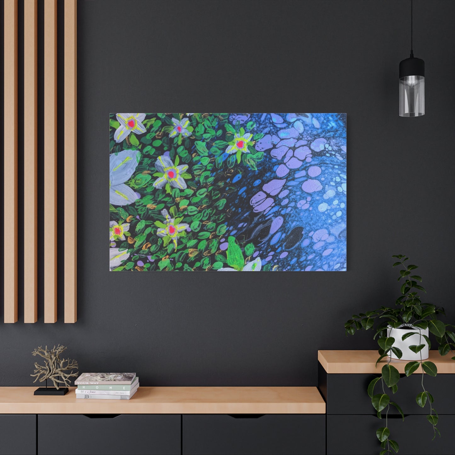 Floetrol&Flowers -  Reef Matte Canvas Wall Art — Blue & Green Abstract Flower Painting