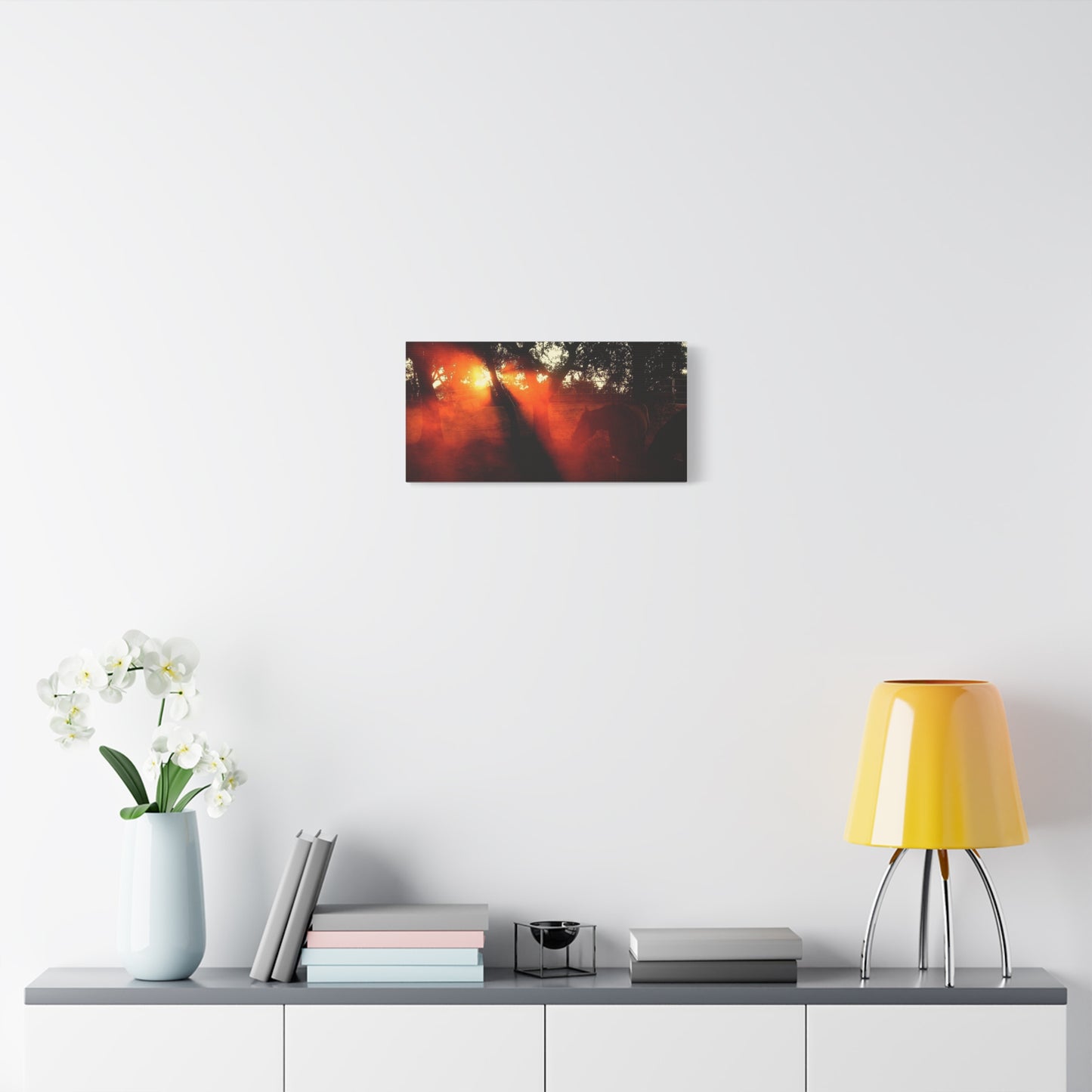Sunset Forest Matte Canvas Wall Art — Dramatic Orange Light Photography