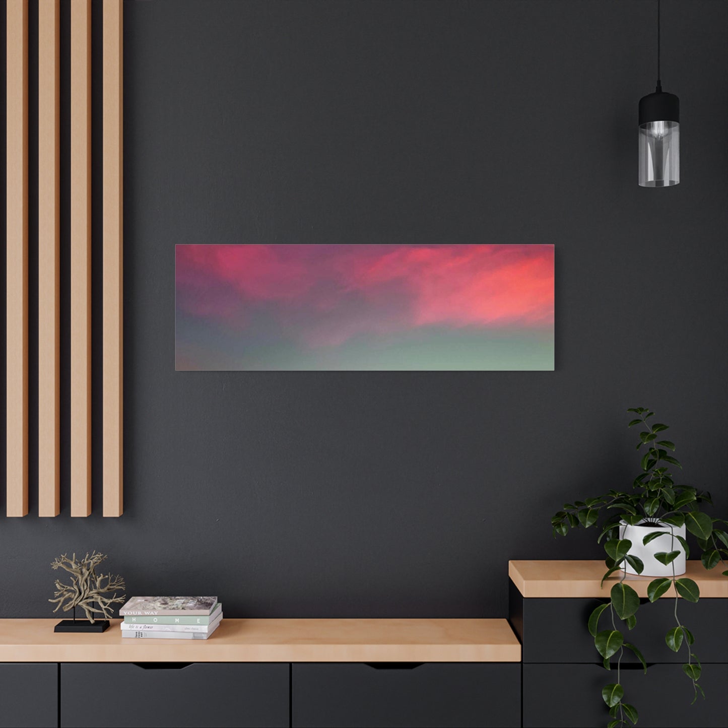 pink sky at morning - Horizon Matte Canvas Print — Vibrant Pink & Teal Sky Wall Art, Stretched 1.25"