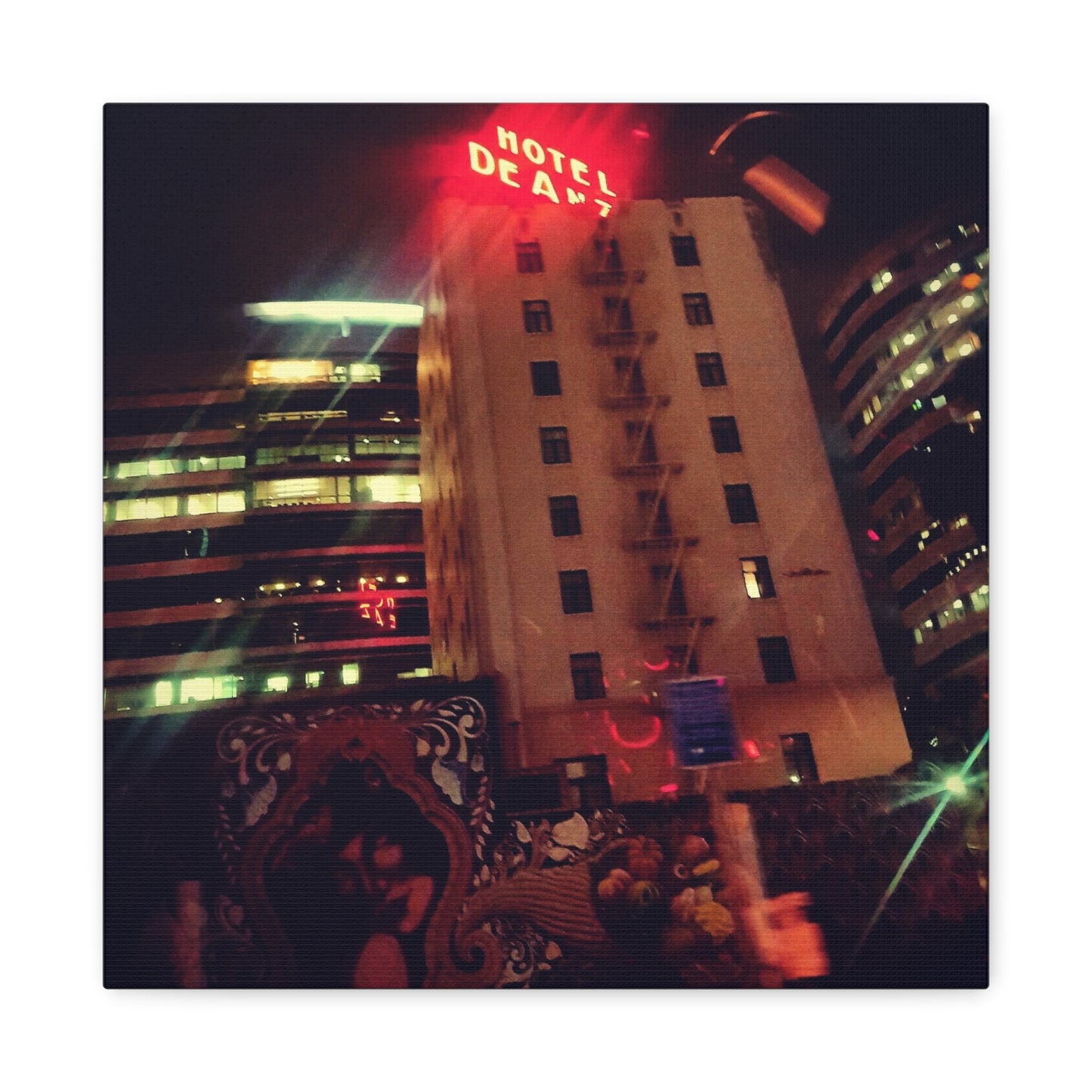 Hotel DeAnza - City Nightscape Canvas Print — Urban Street Art Building Matte Stretched 1.25"