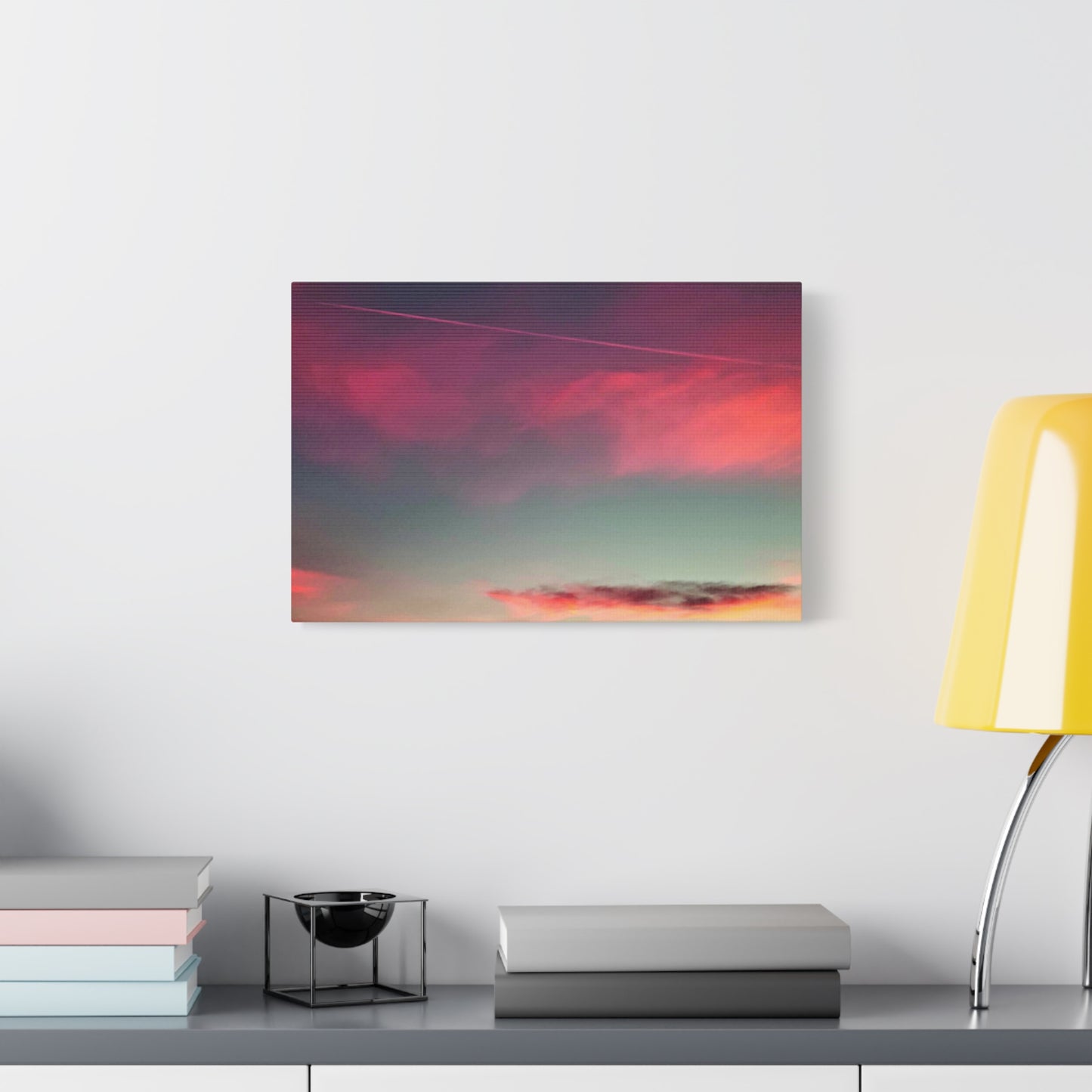 pink sky at morning - Horizon Matte Canvas Print — Vibrant Pink & Teal Sky Wall Art, Stretched 1.25"