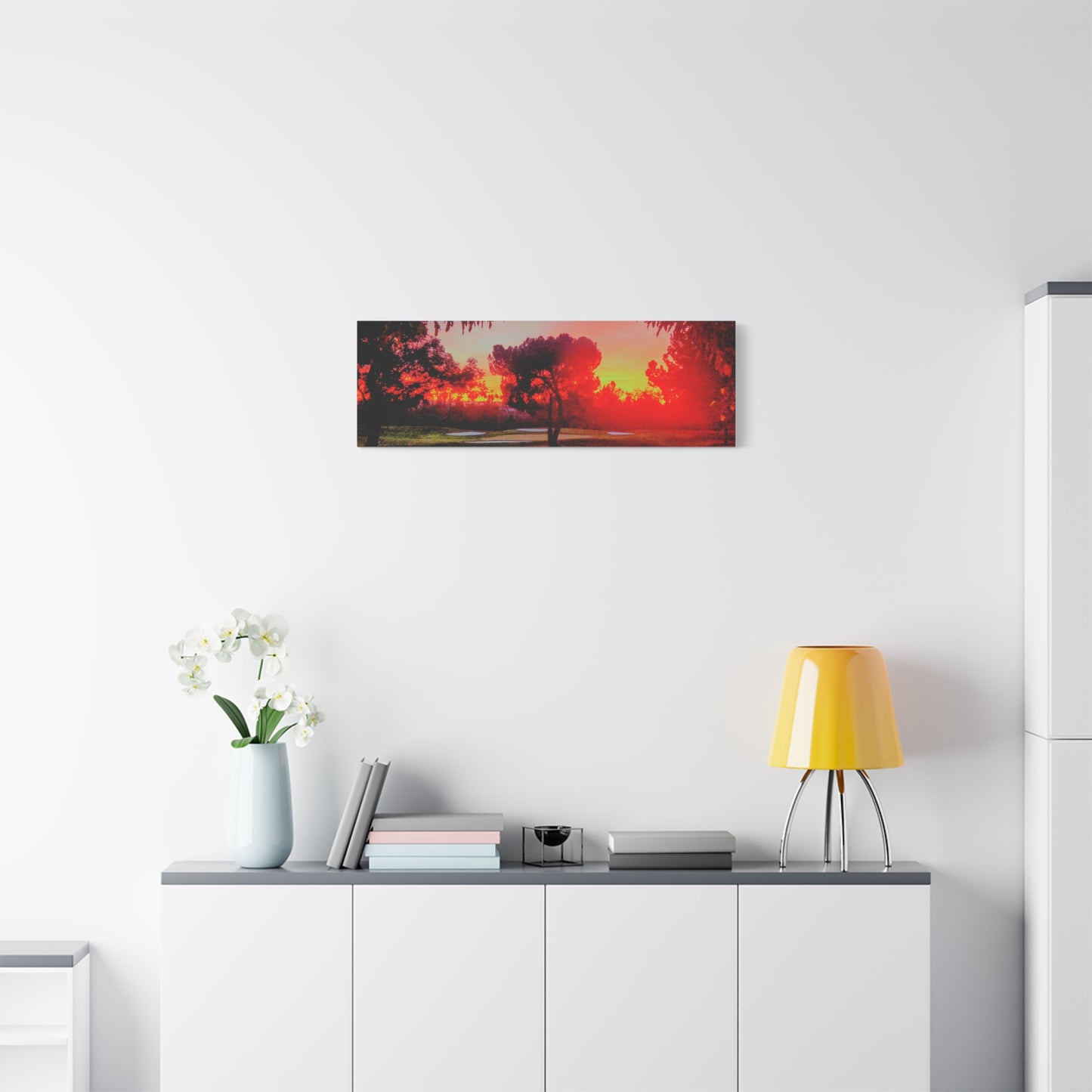 4th green @muni - Sunset Park Matte Canvas Print — Vibrant Red & Orange Landscape Wall Art