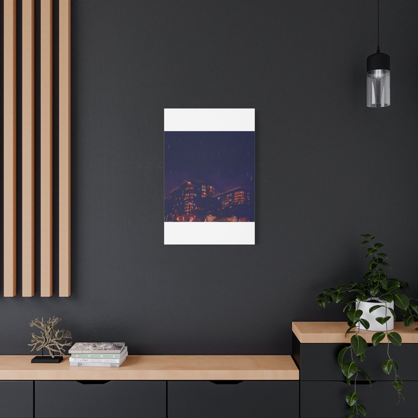 Neon Percipitation @ night - Canvas Print — Moody Urban Wall Art