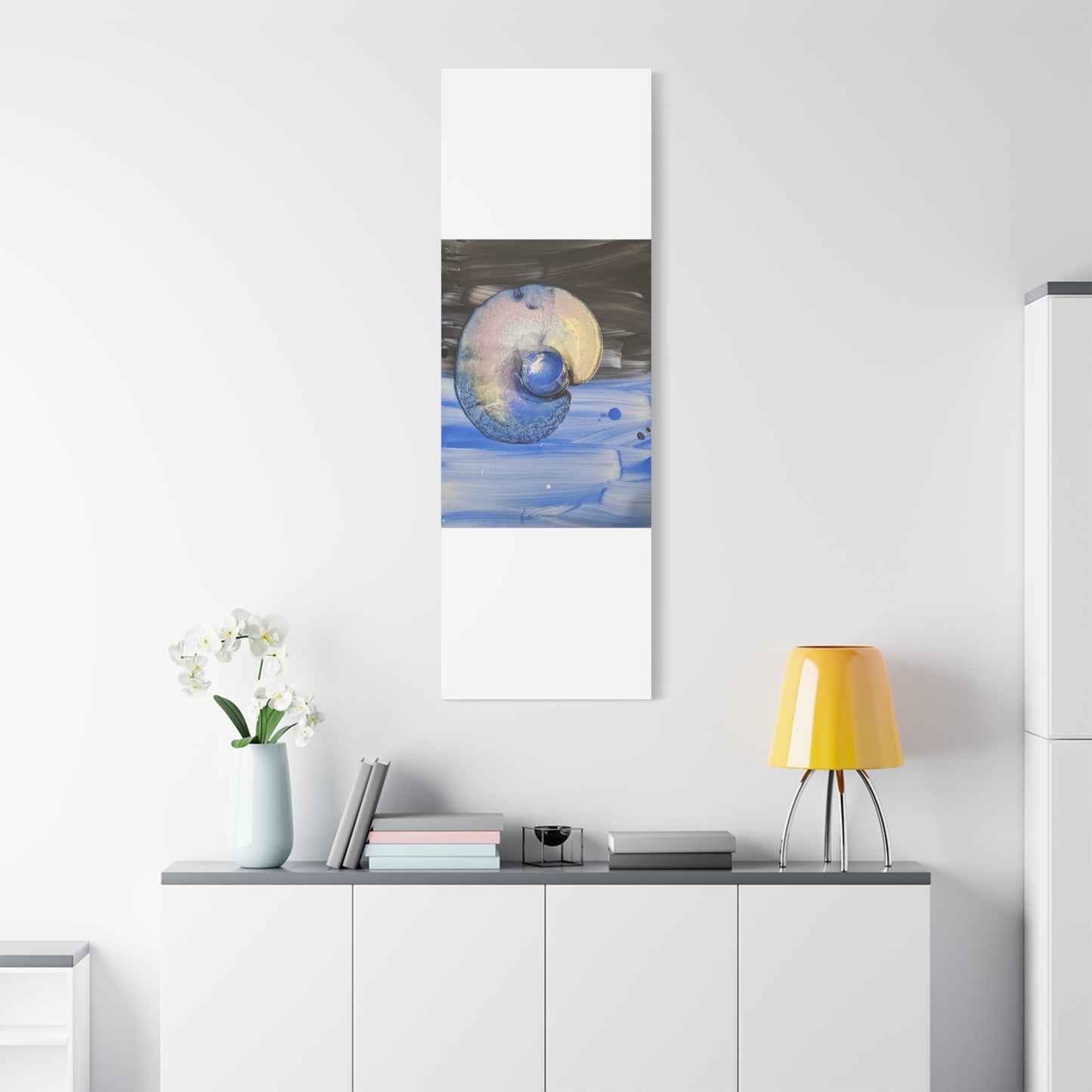 the nautilus - Abstract Blue Spiral Matte Canvas Art - Nautical Coastal Wall Decor