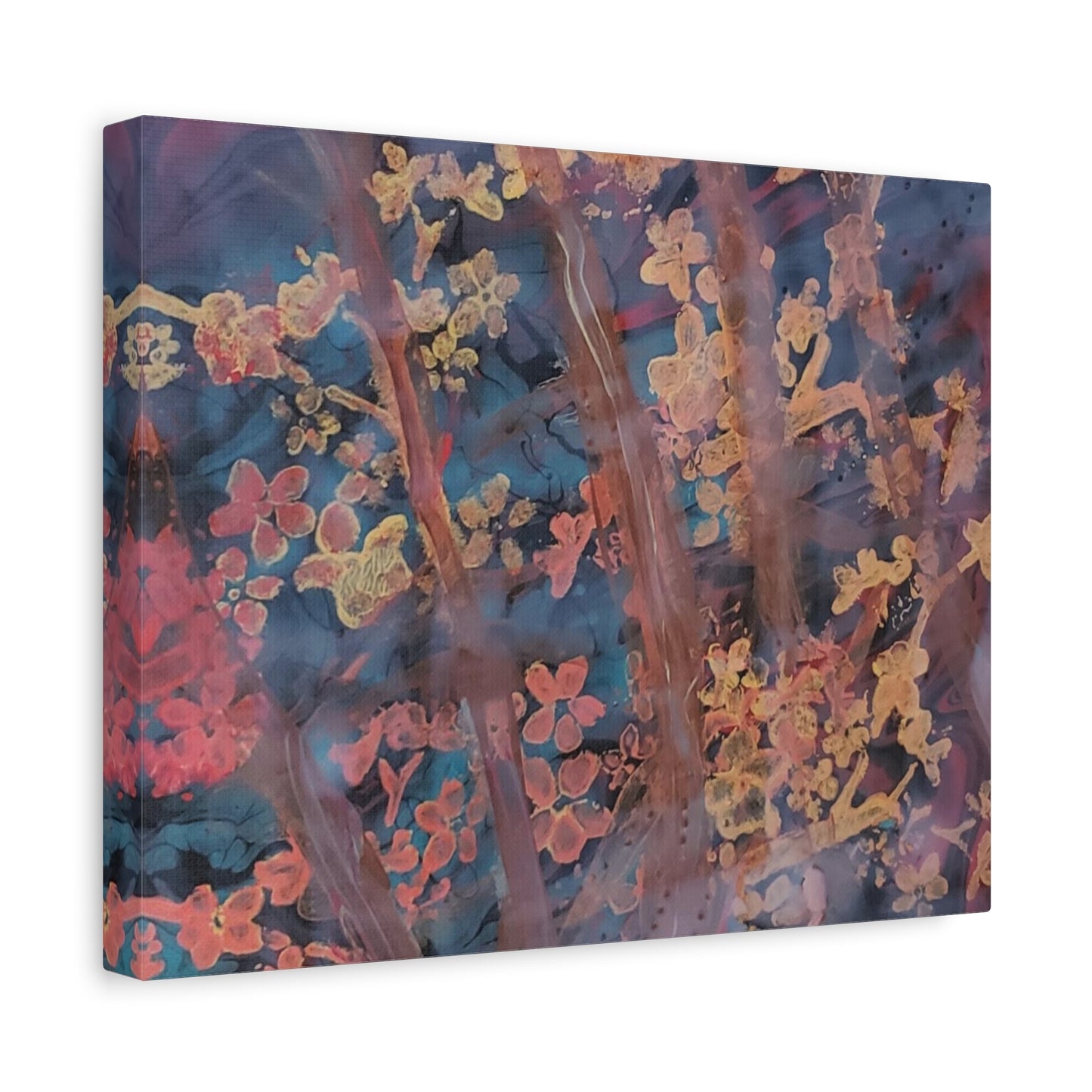 Abstract Floral Canvas Print — Moody Pink & Blue Stretched Wall Art