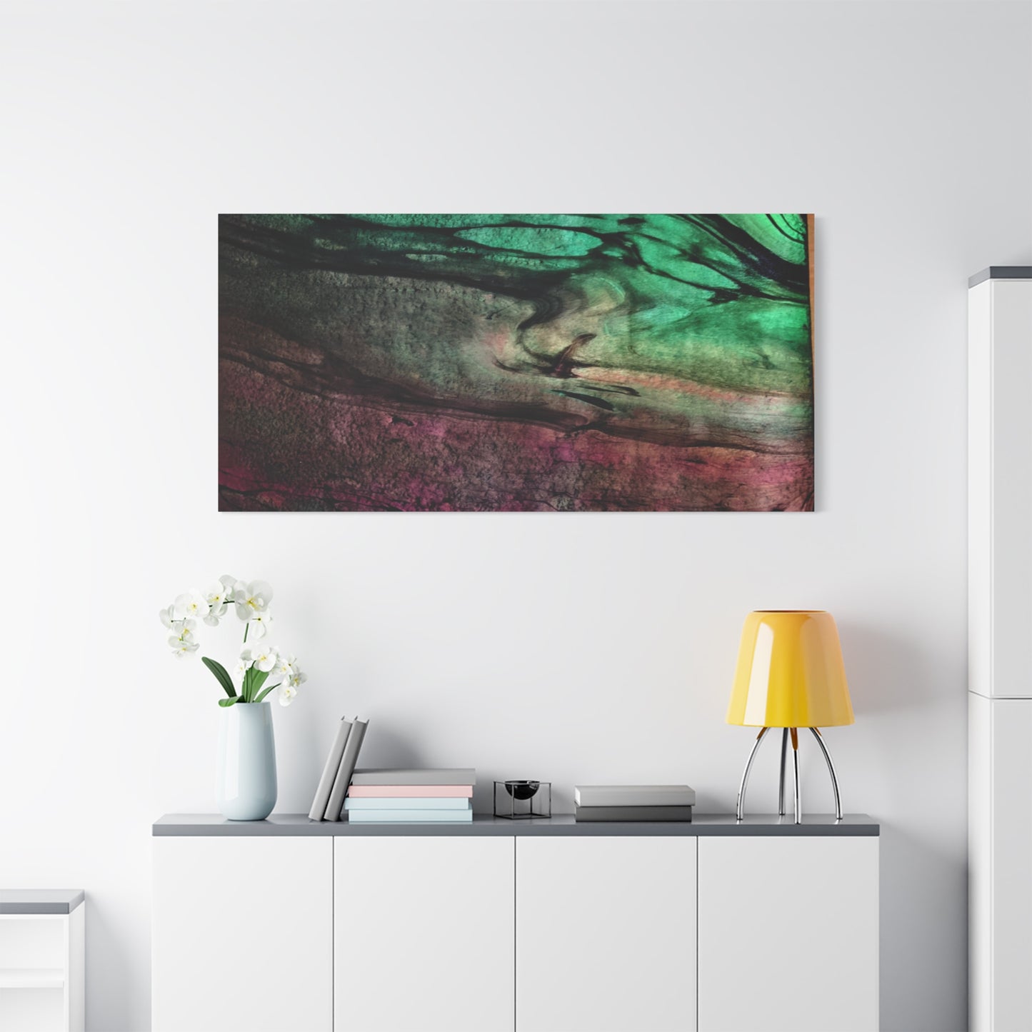 flame tempered pour - Abstract Teal & Magenta Canvas Wall Art — Matte Stretched 1.25"