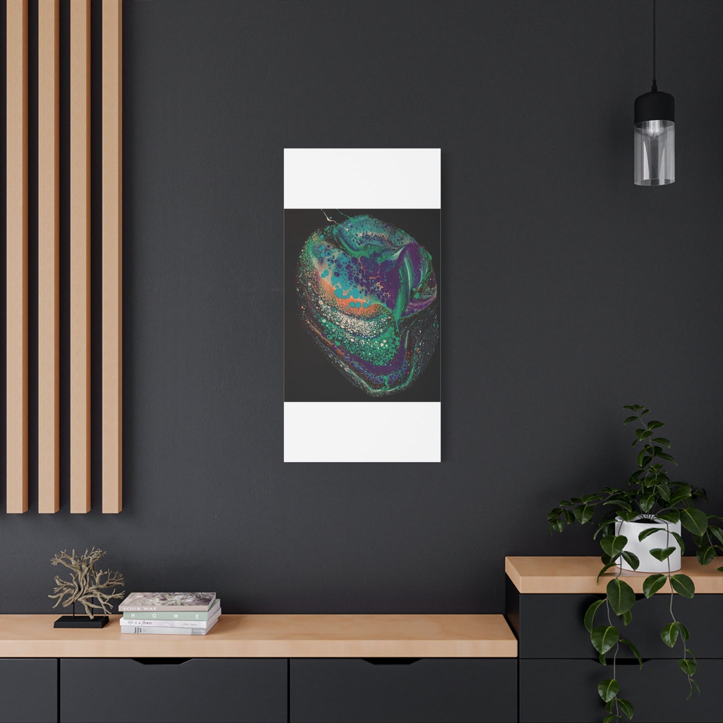 Abstract Fluid Art Canvas Print — Teal, Purple & Gold Swirl Matte Stretched Wall Art