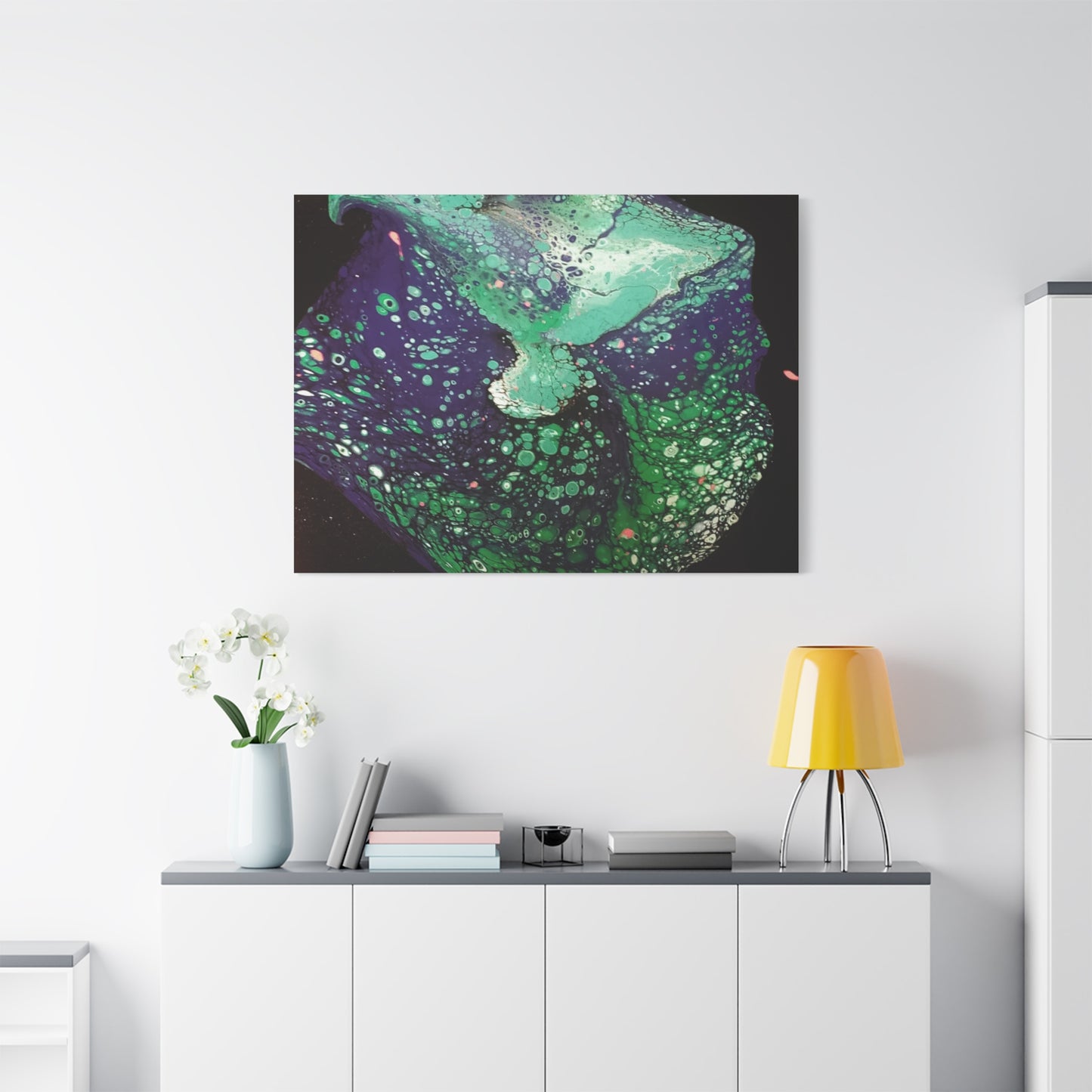 Abstract Green & Teal Fluid Art Canvas Print - Matte Stretched Wall Art