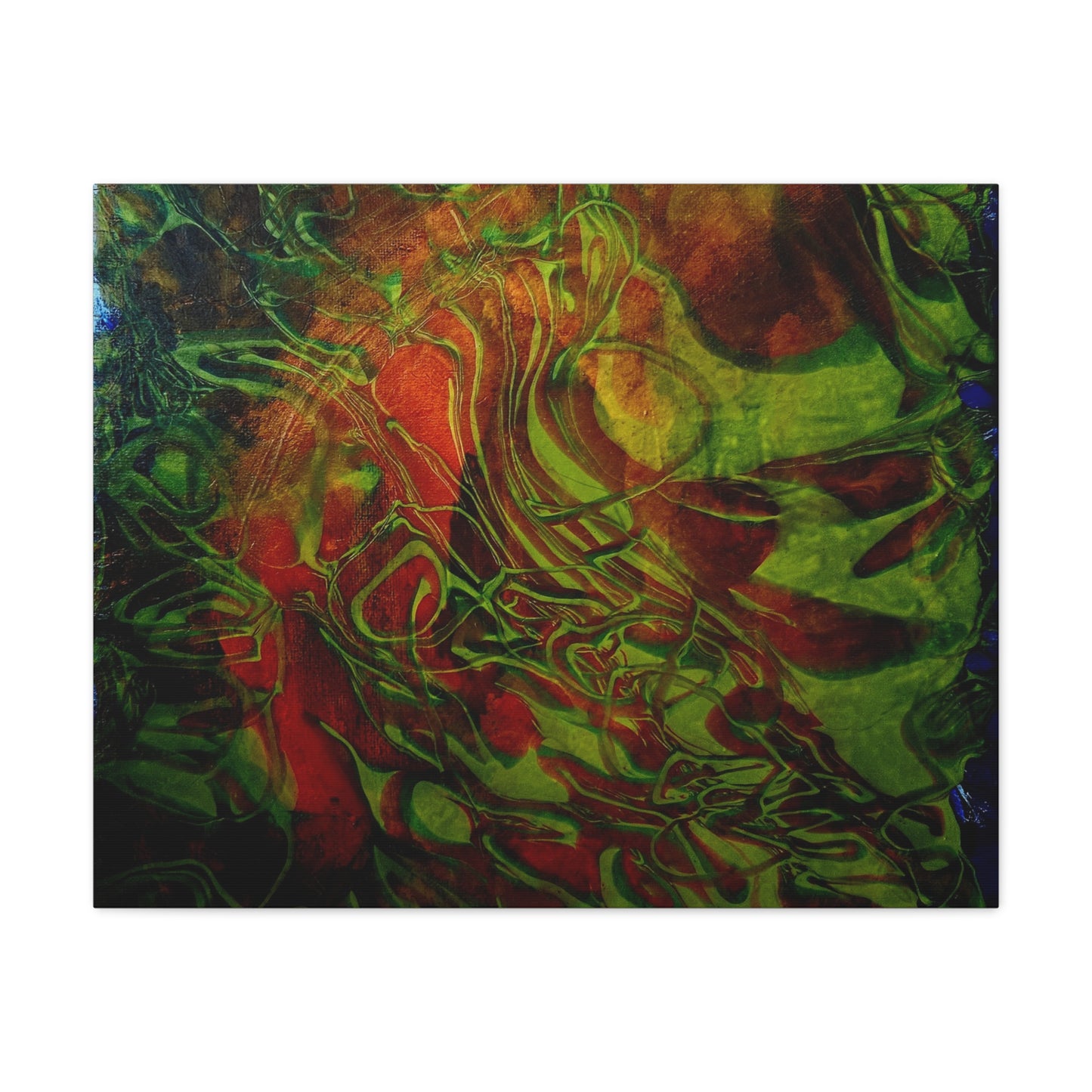 Abstract Green & Red Fluid Art Canvas Print