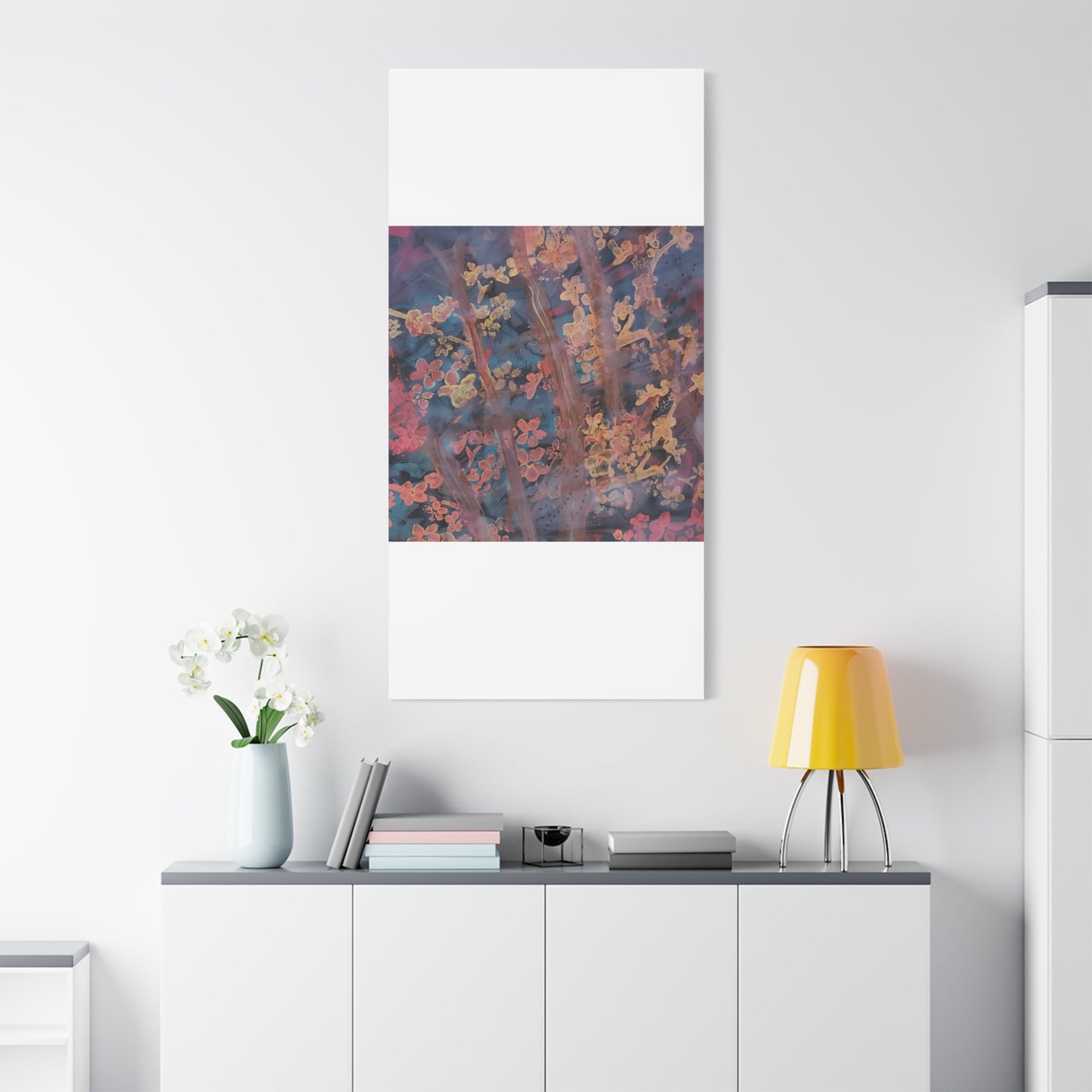 Abstract Floral Canvas Print — Moody Pink & Blue Stretched Wall Art