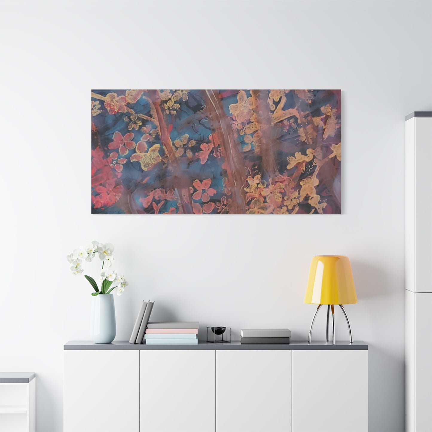 Abstract Floral Canvas Print — Moody Pink & Blue Stretched Wall Art