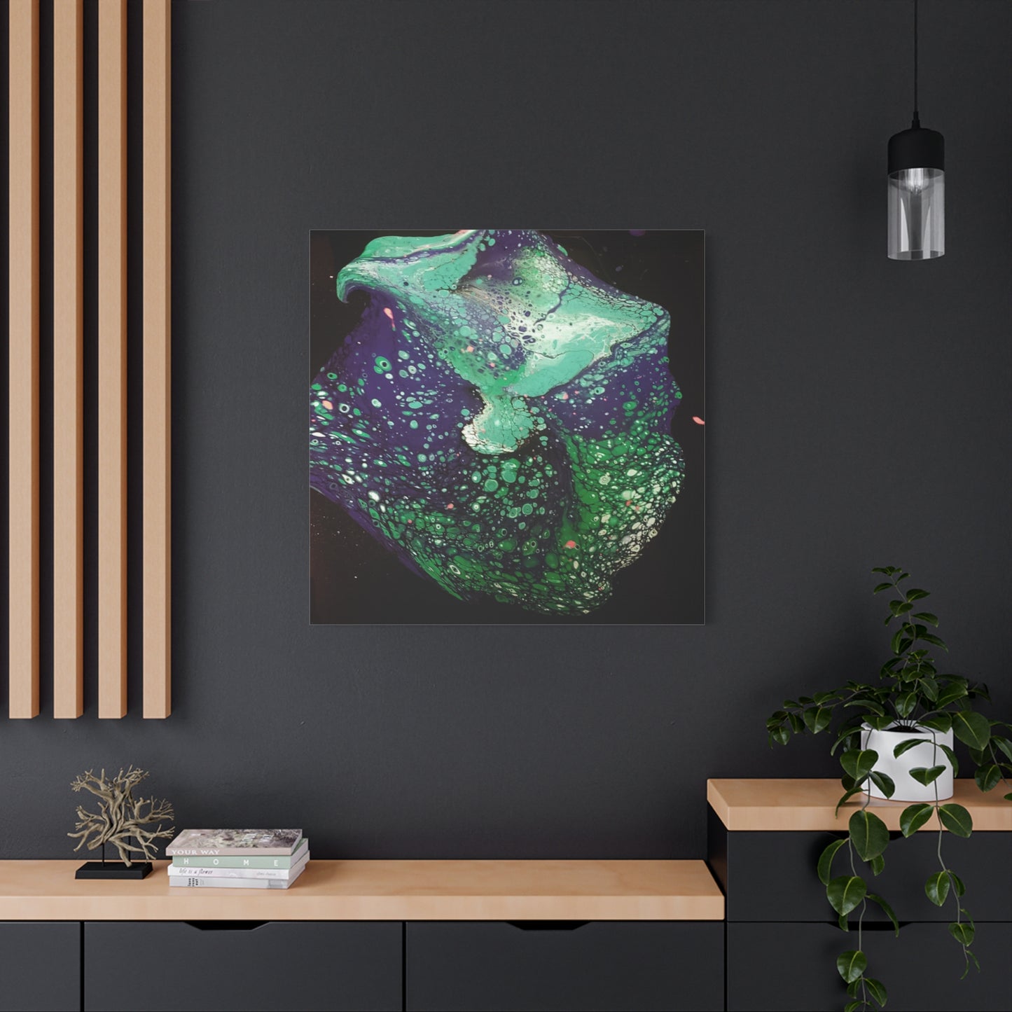Abstract Green & Teal Fluid Art Canvas Print - Matte Stretched Wall Art