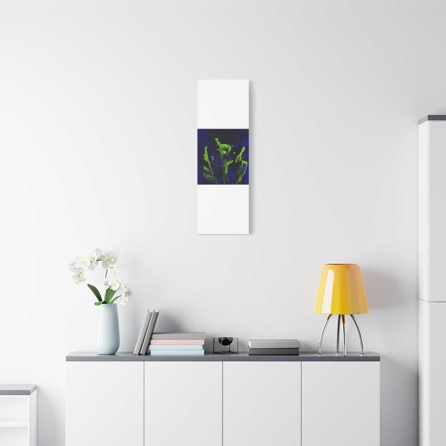 calla_lillies_pt.2 - Neon Floral Abstract Canvas Print — Blue & Lime Stretched Wall Art