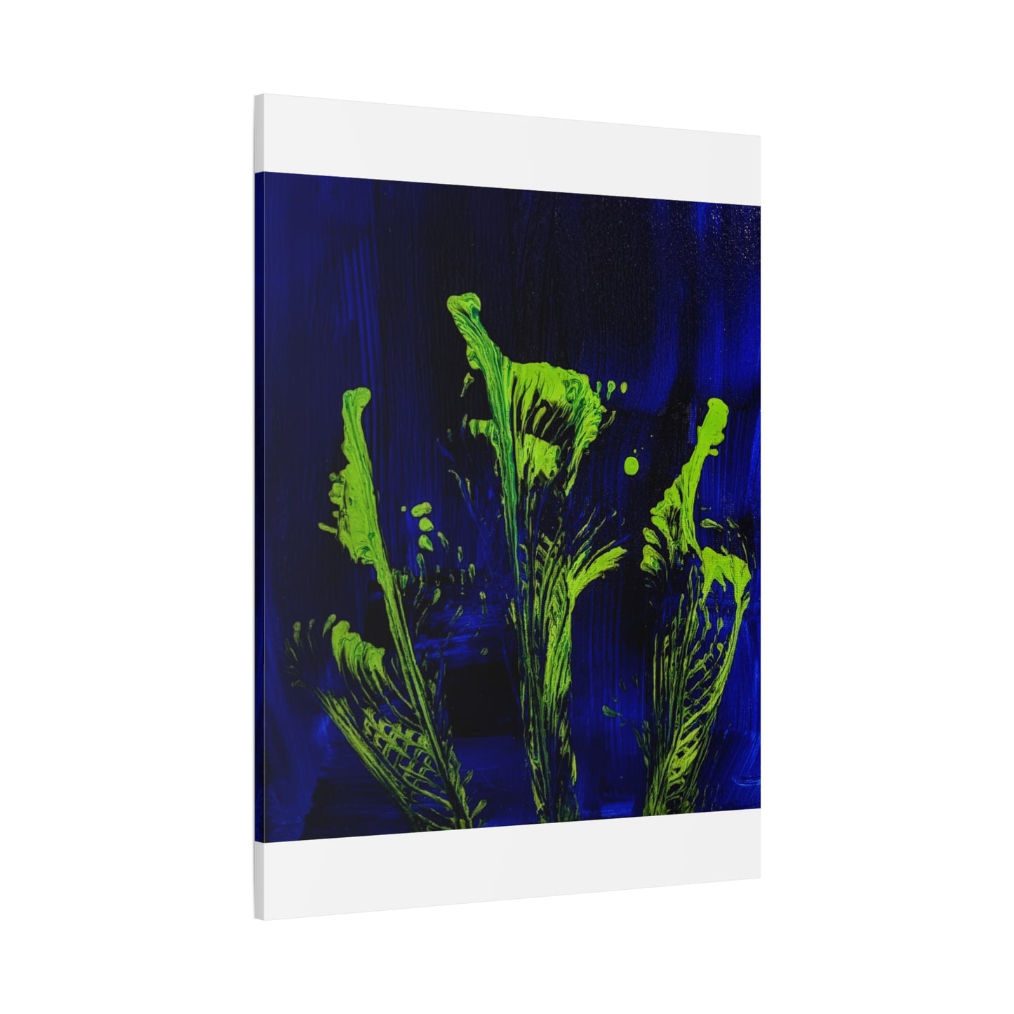 calla_lillies_pt.2 - Neon Floral Abstract Canvas Print — Blue & Lime Stretched Wall Art