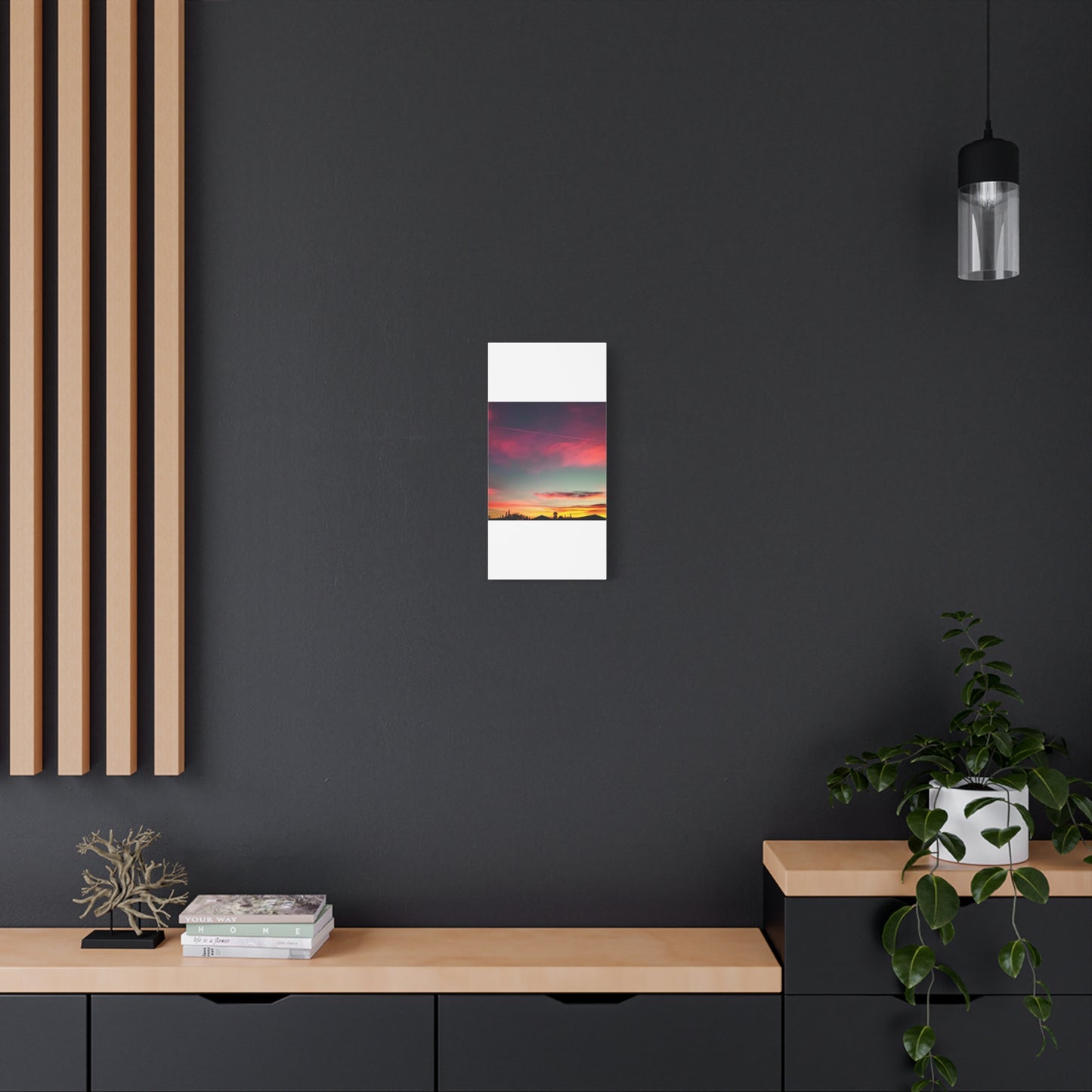 pink sky at morning - Horizon Matte Canvas Print — Vibrant Pink & Teal Sky Wall Art, Stretched 1.25"