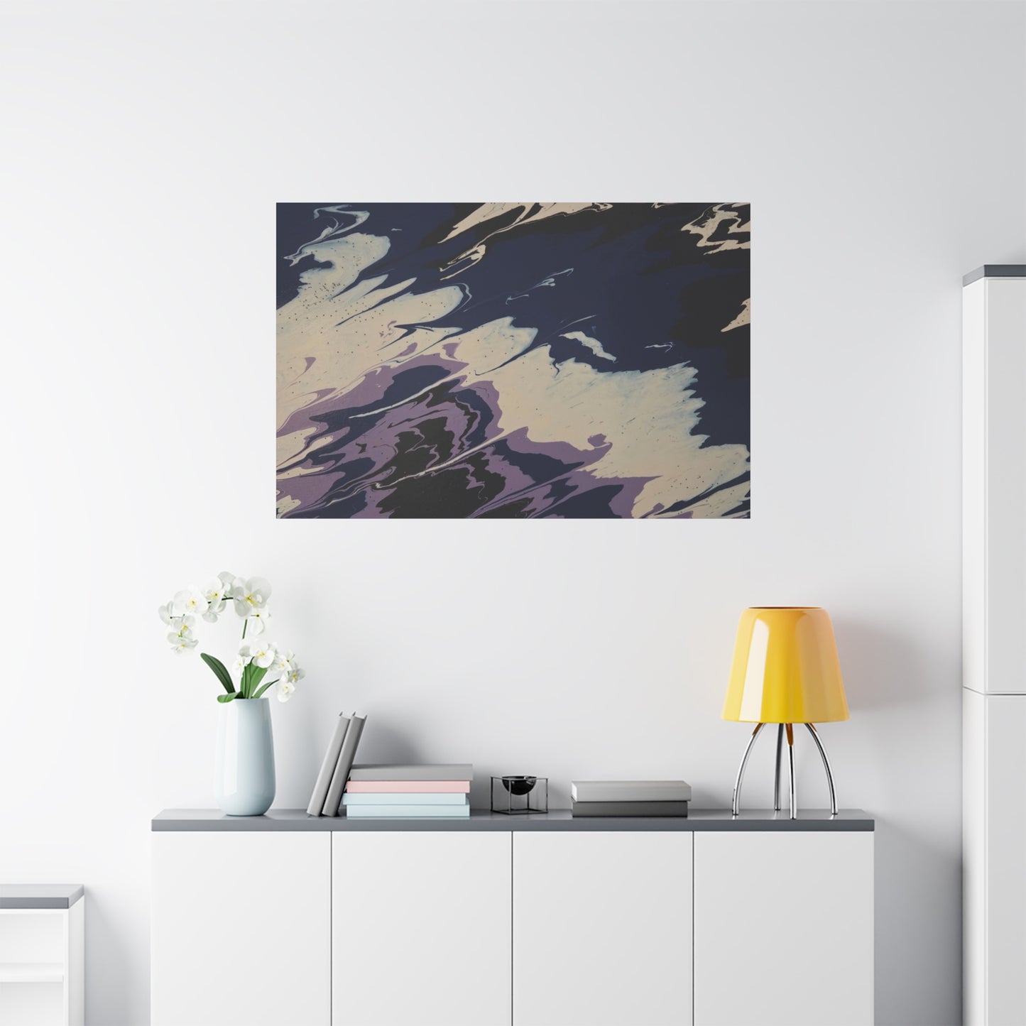 Abstract Navy & Lavender Wave Matte Stretched Canvas (1.25")