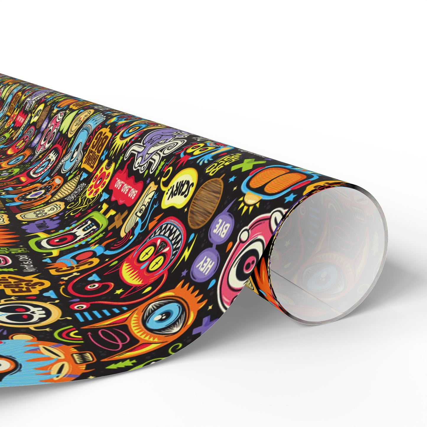 Wrapping Paper - Colorful Neon Emoji Doodles Gift Wrap (Halloween & Birthday)