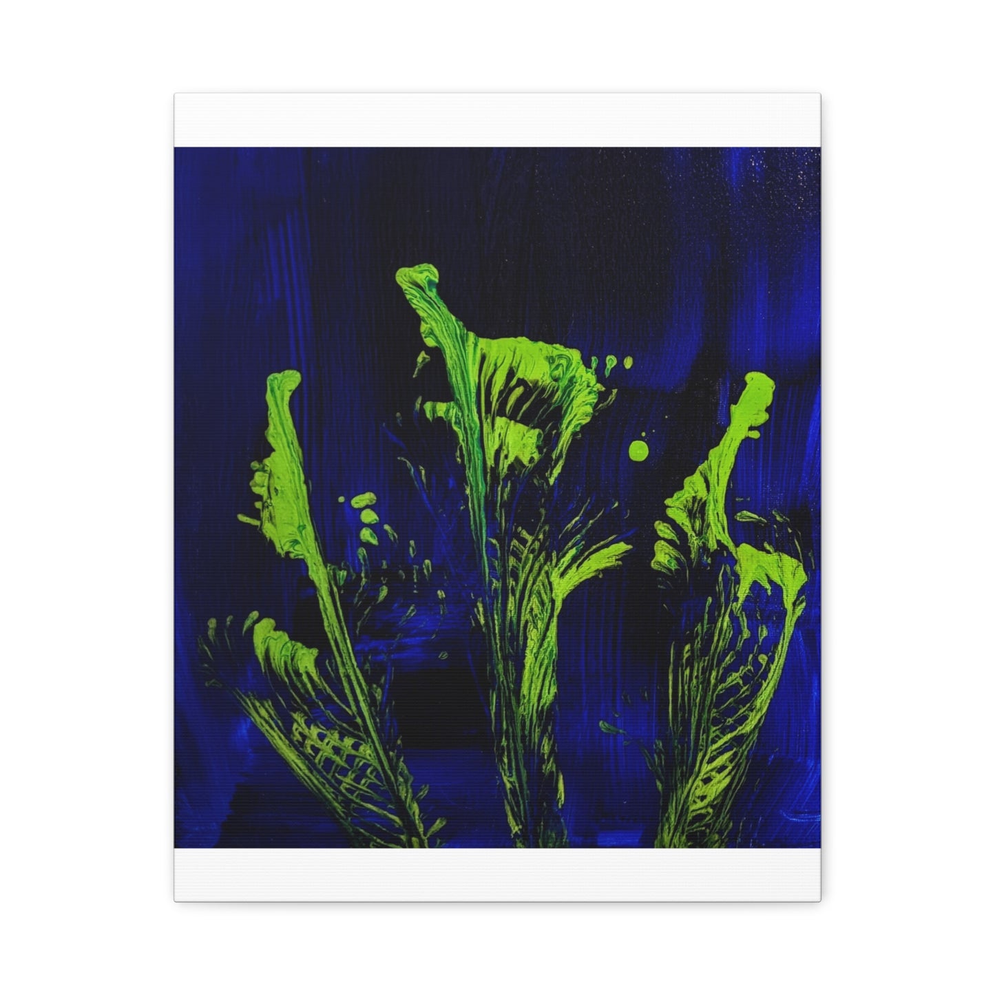 calla_lillies_pt.2 - Neon Floral Abstract Canvas Print — Blue & Lime Stretched Wall Art