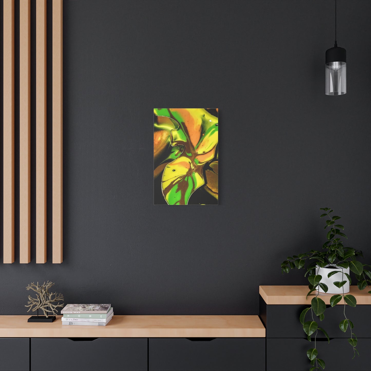 Abstract Green & Gold Fluid Art Matte Canvas Print (Stretched)