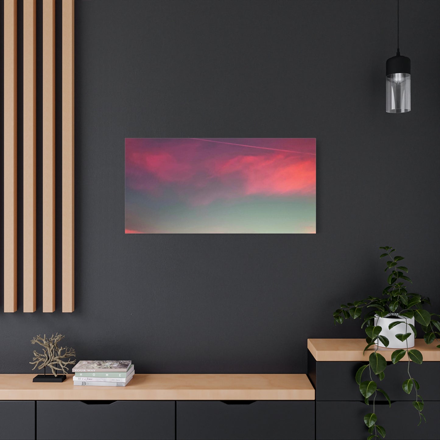 pink sky at morning - Horizon Matte Canvas Print — Vibrant Pink & Teal Sky Wall Art, Stretched 1.25"