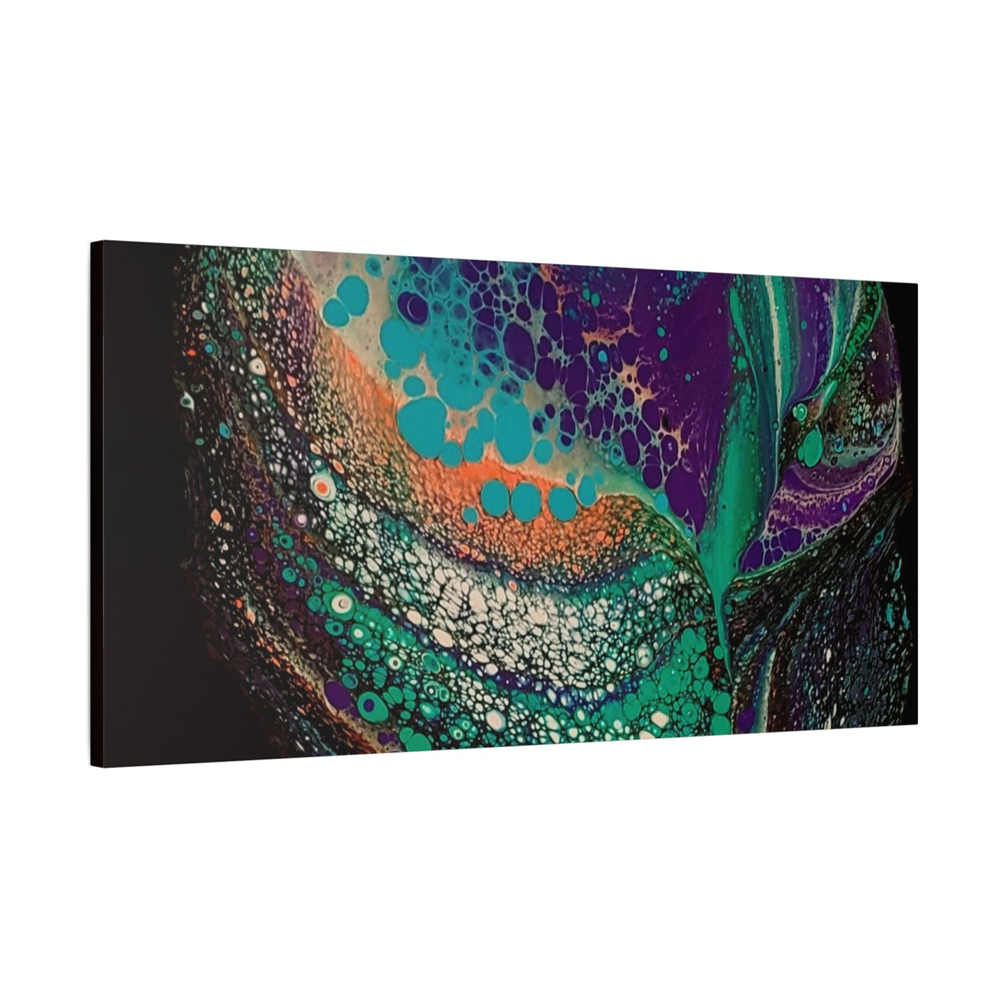 Abstract Fluid Art Canvas Print — Teal, Purple & Gold Swirl Matte Stretched Wall Art