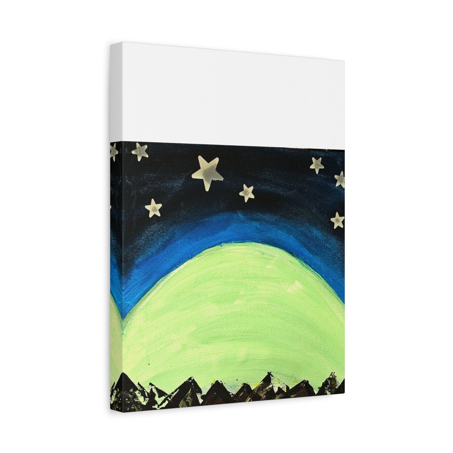 Green Moonrise Canvas Wall Art – Mountain Silhouette Nightscape