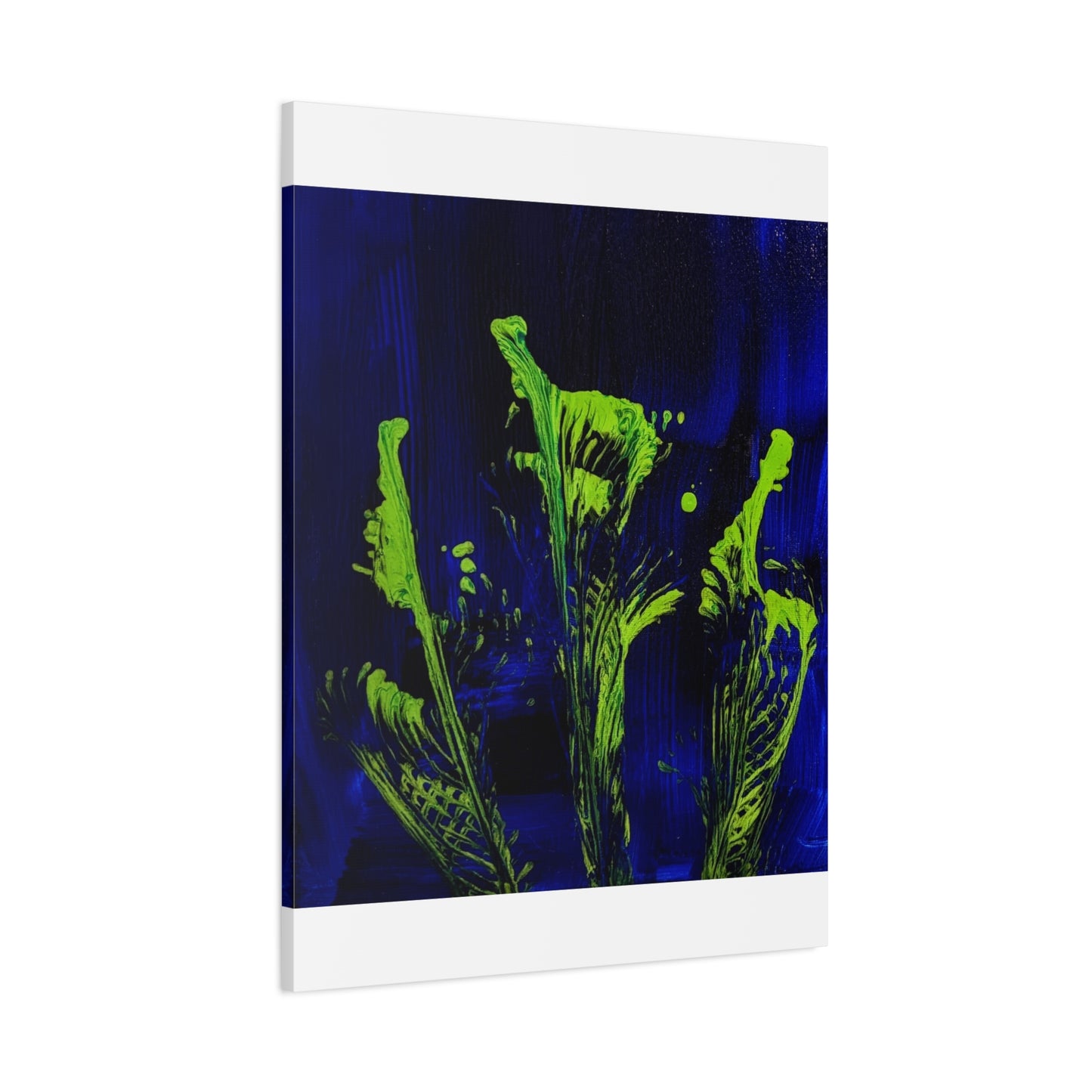 calla_lillies_pt.2 - Neon Floral Abstract Canvas Print — Blue & Lime Stretched Wall Art