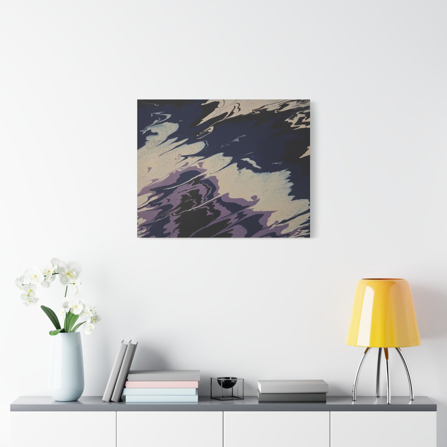 Abstract Navy & Lavender Wave Matte Stretched Canvas (1.25")