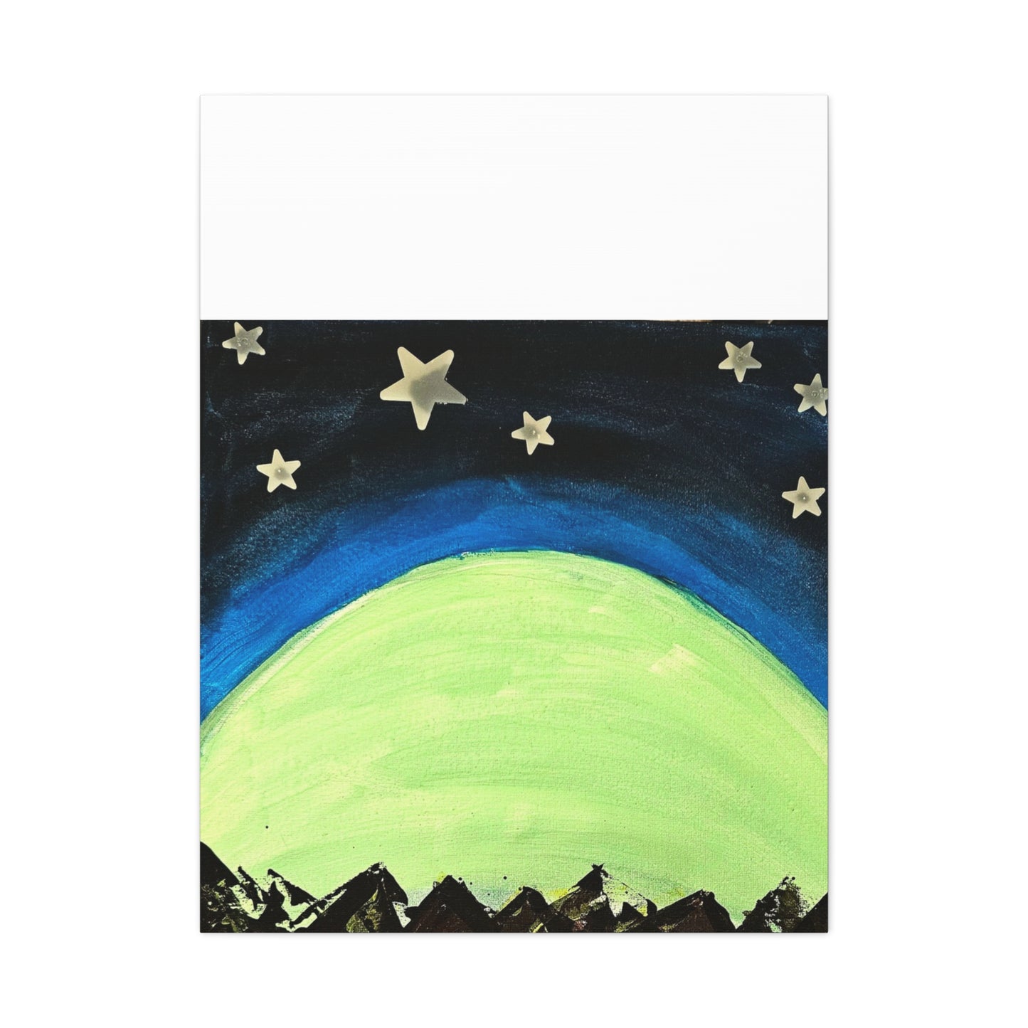 Green Moonrise Canvas Wall Art – Mountain Silhouette Nightscape